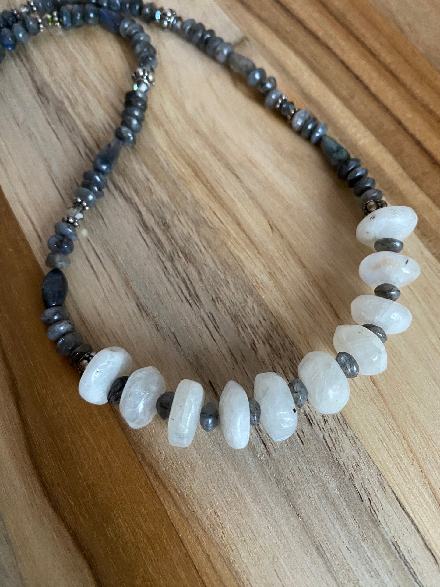 20" Long Moonstone & Labradorite Beaded Necklace