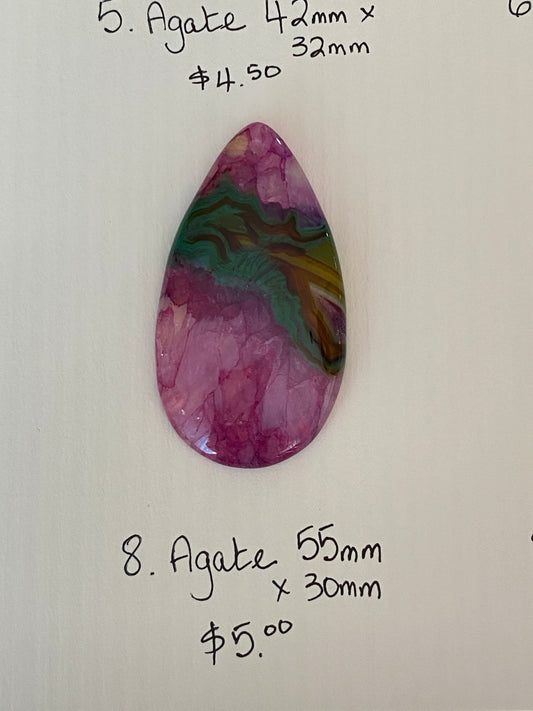 Teardrop Shape Agate Pendant Bead Pink/Green