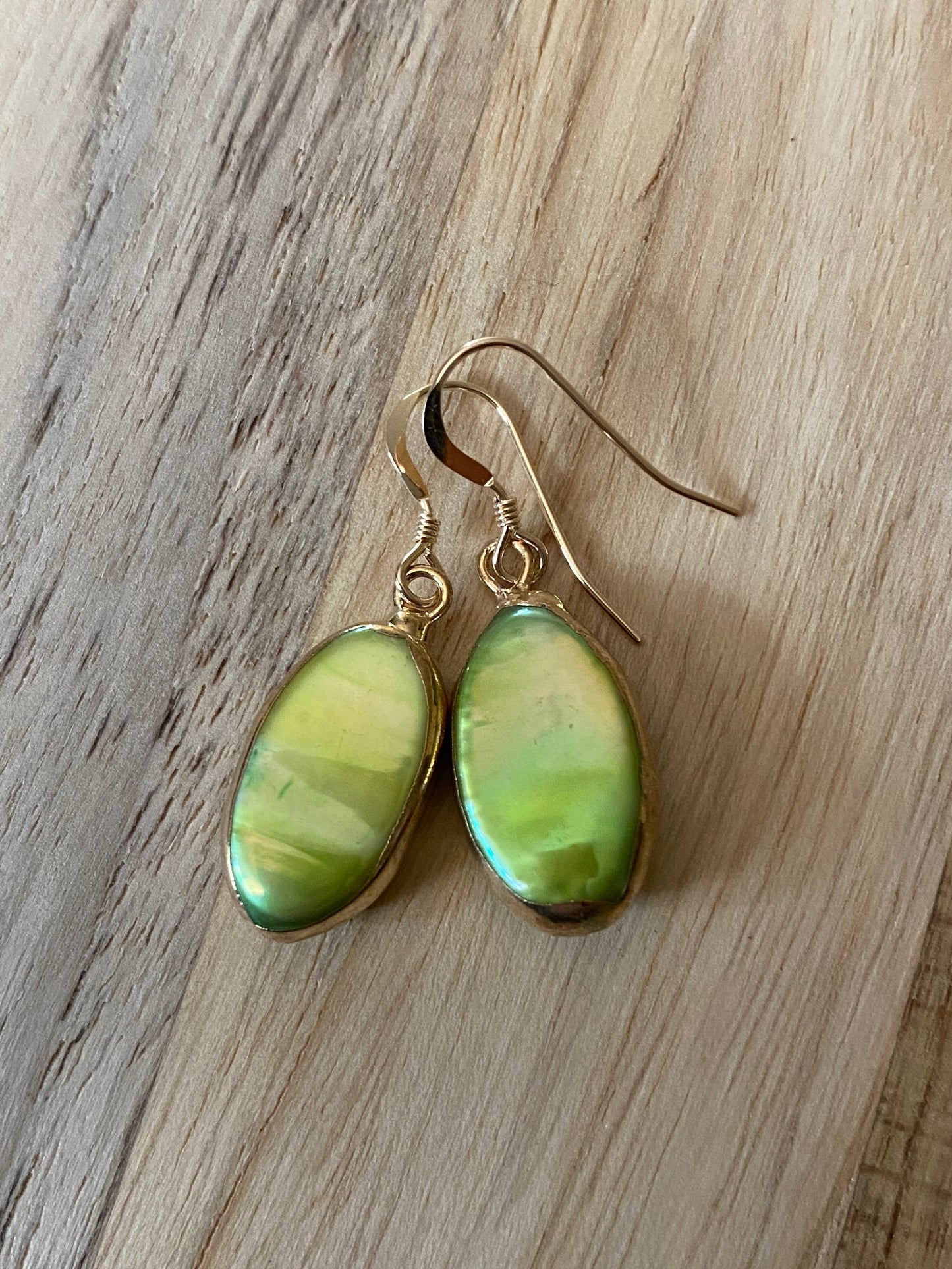 Golden Chartreuse Green Pearl Dangle Earrings with Gold