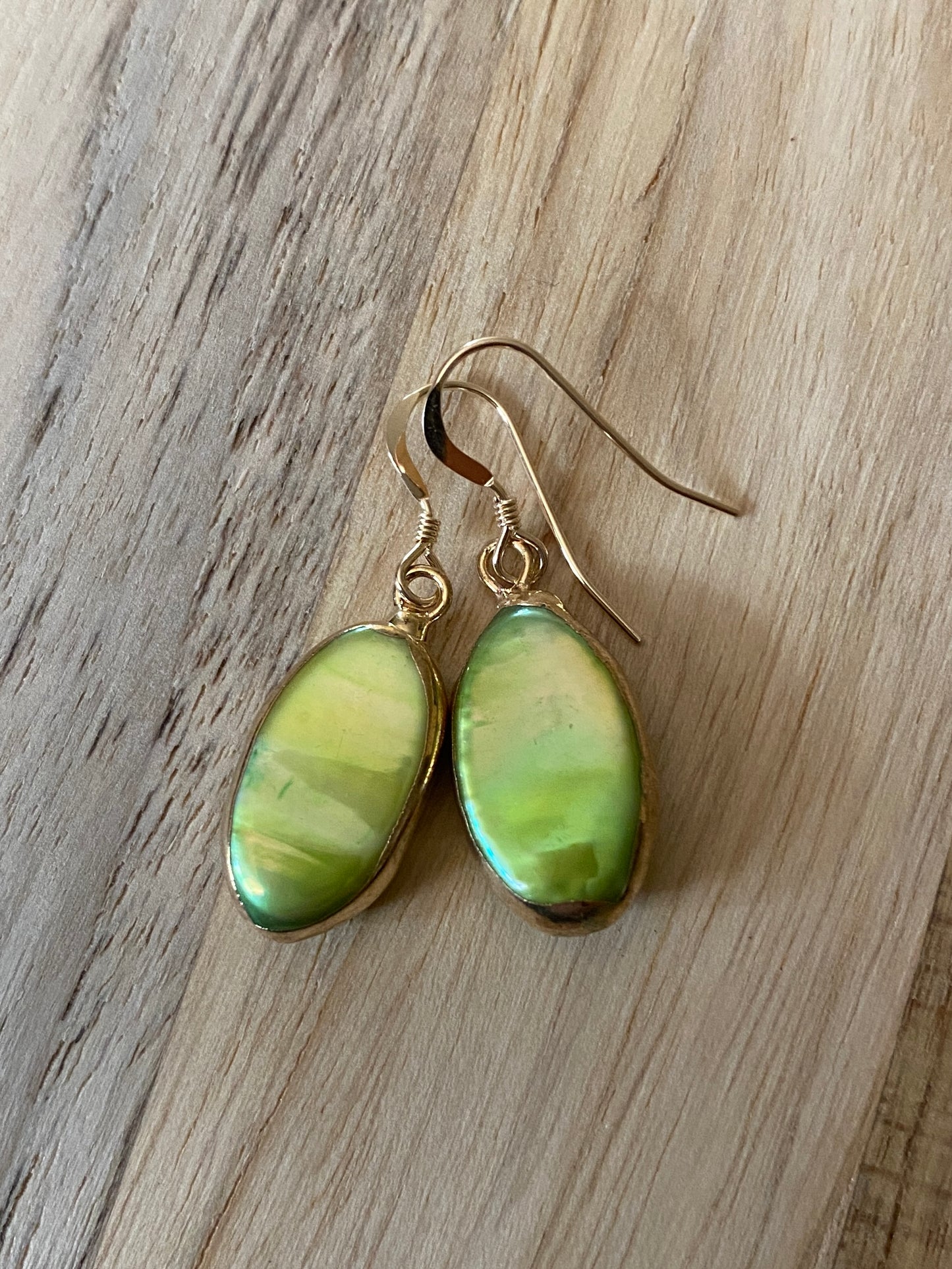 Golden Chartreuse Green Pearl Dangle Earrings with Gold Filled Ear Wires - My Urban Gems