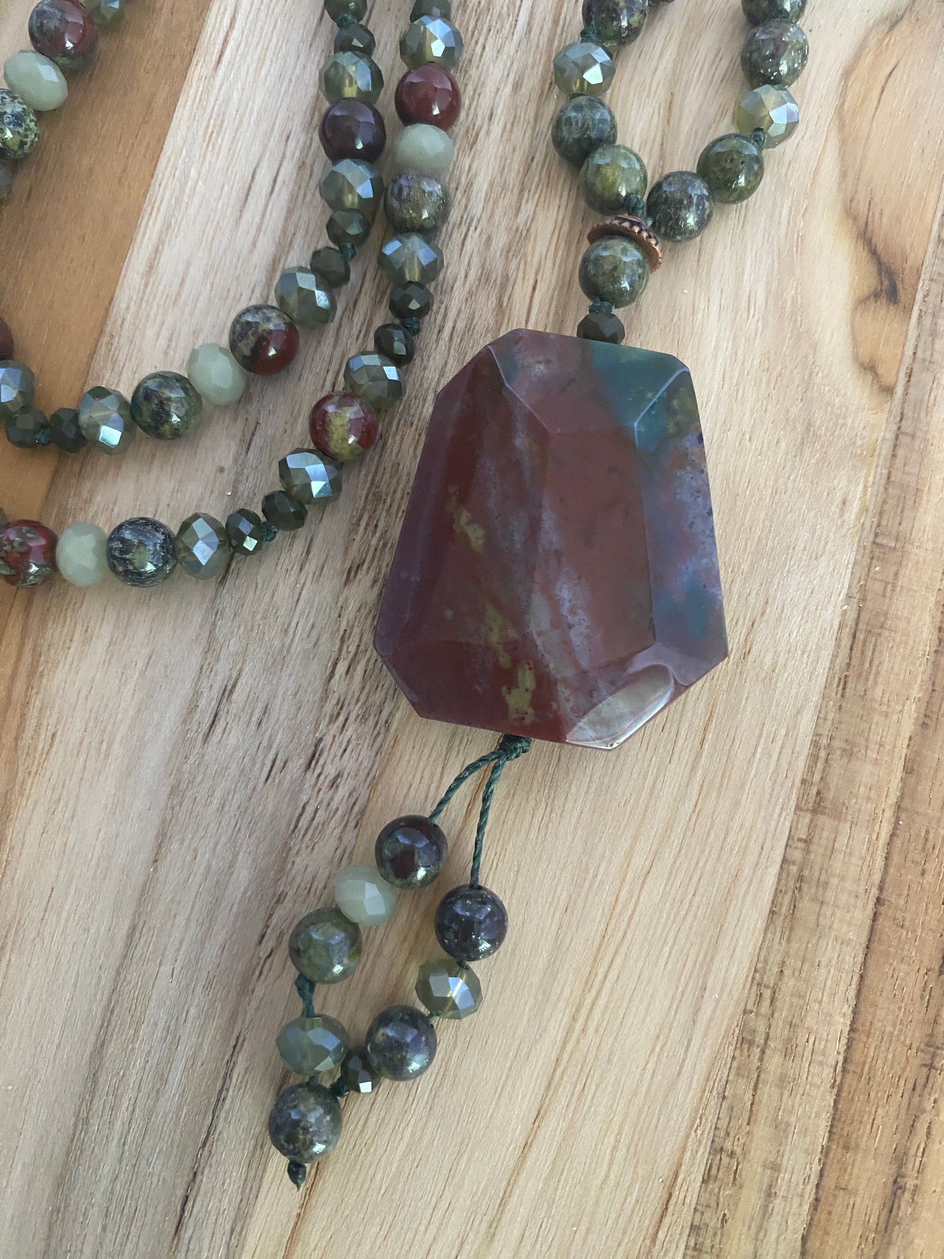 30" Long African Bloodstone & Crystal Necklace - My Urban Gems