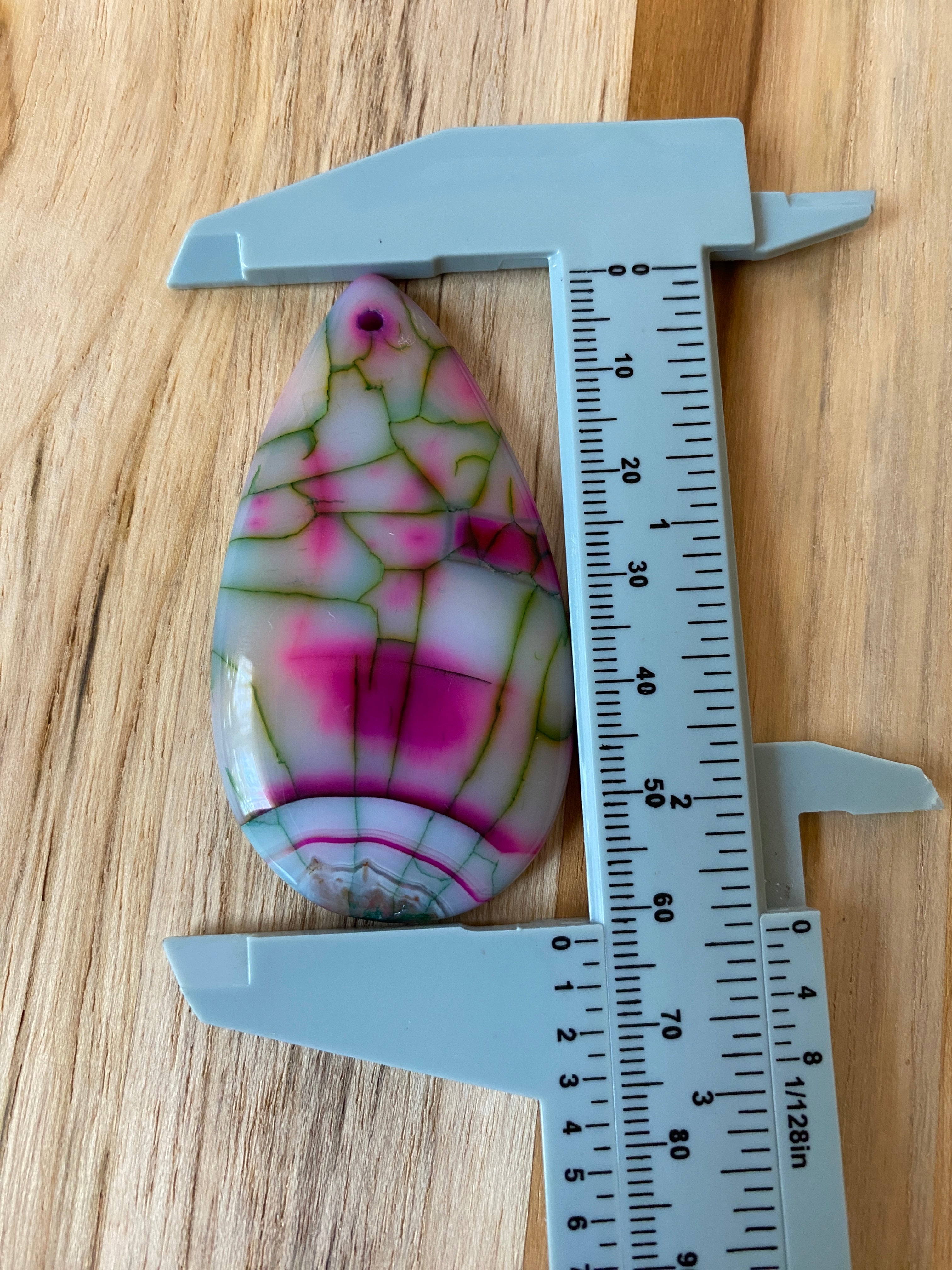 Large Teardrop Agate Pendant Bead Pink Green