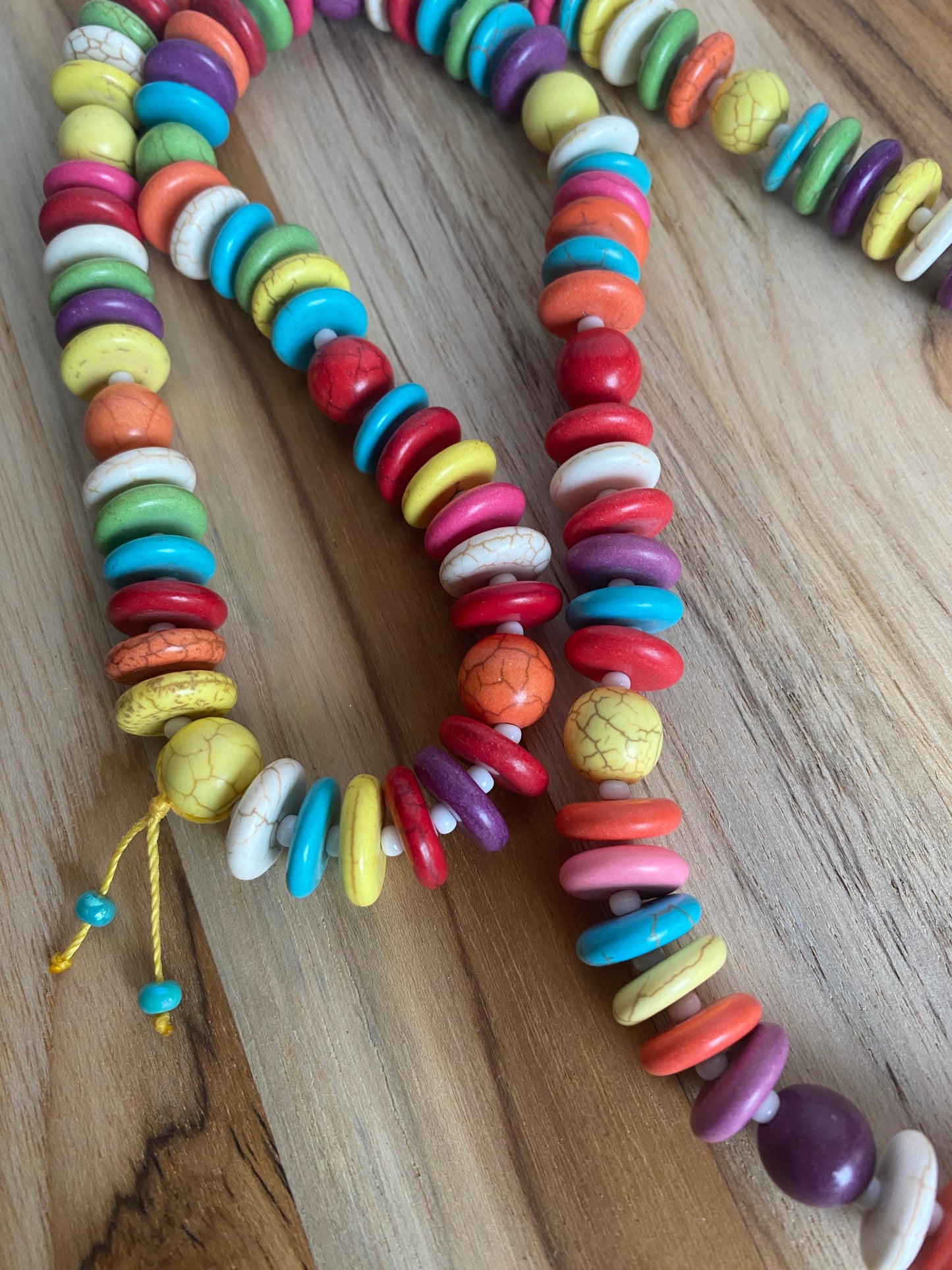 28" Long Multi Colored Rainbow Howlite Beaded Necklace