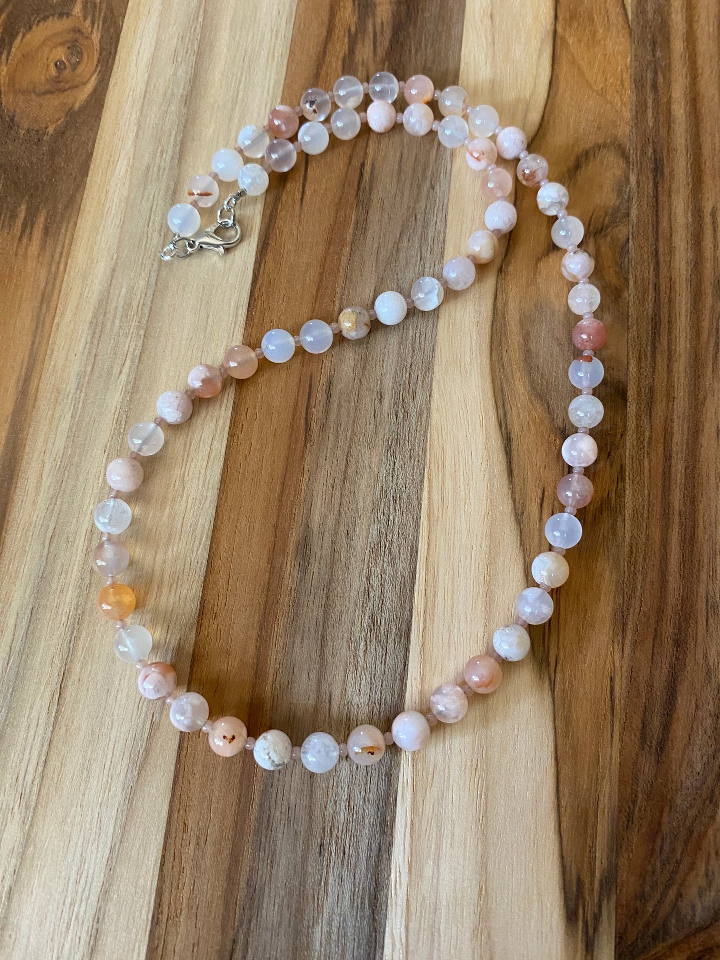 Cherry Flower Sakura Agate Peach Beaded Necklace