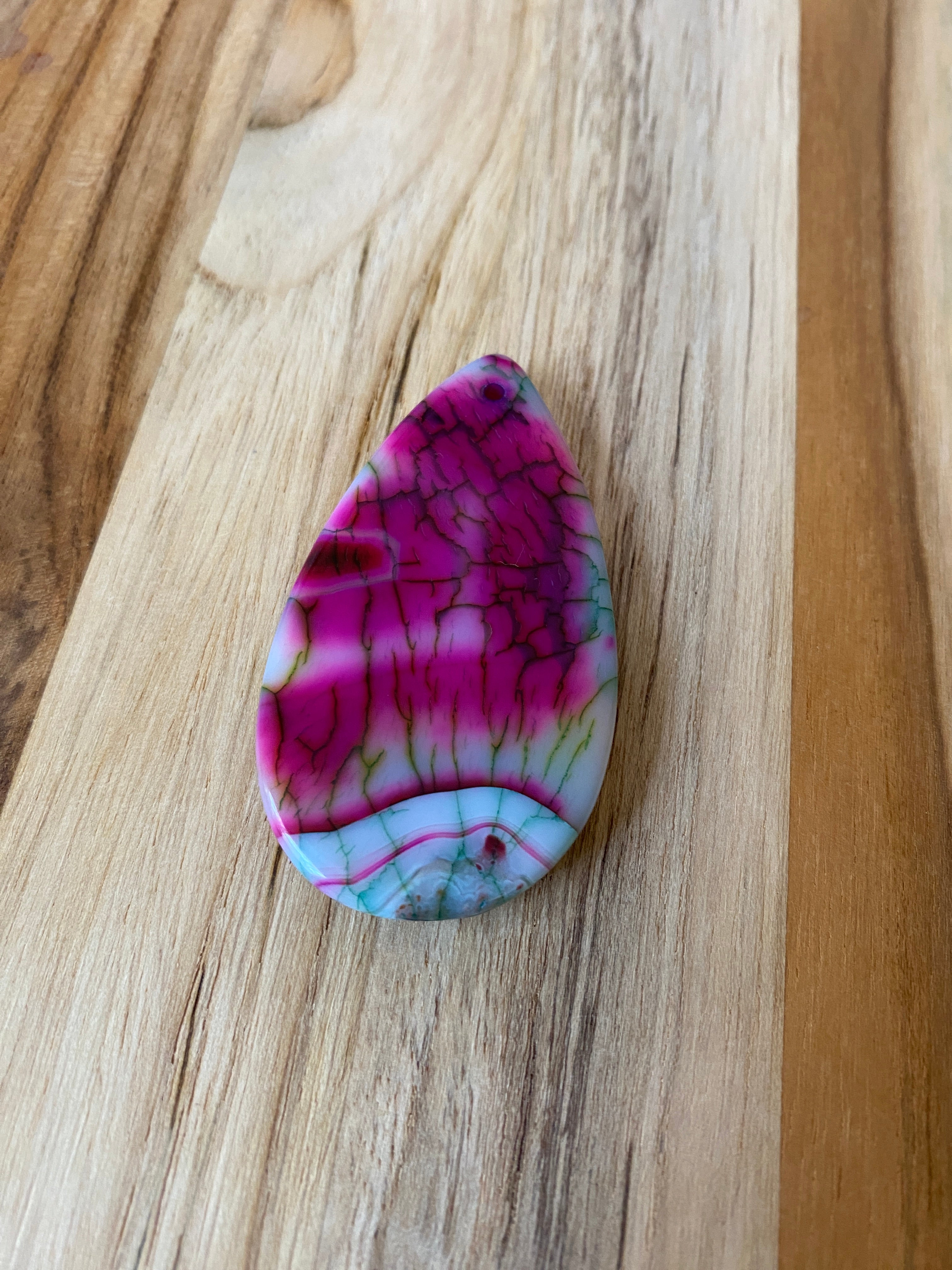 Large Teardrop Agate Pendant Bead Pink Green