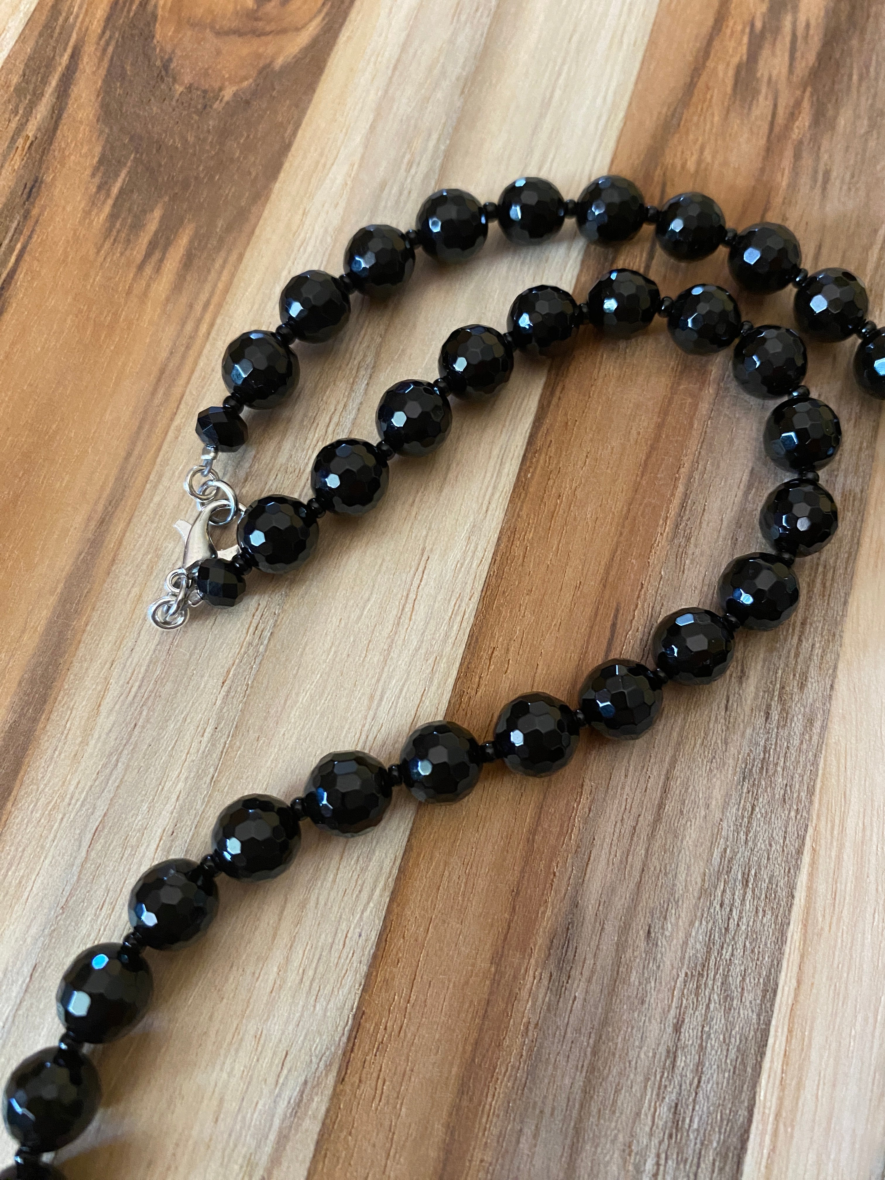 Multi Faceted Black Onyx Beaded Necklace