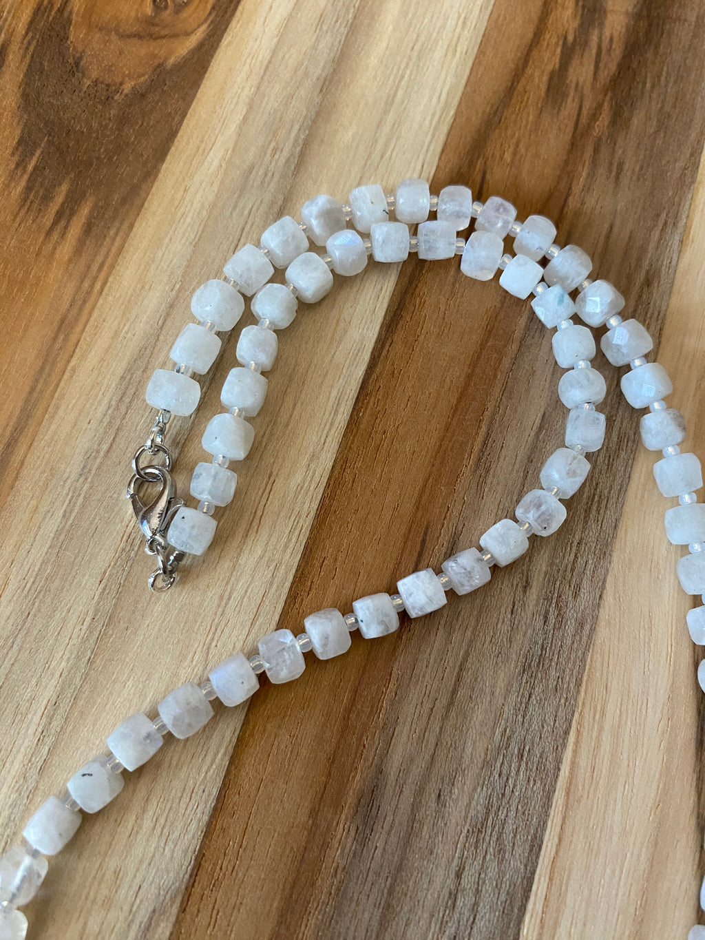 Dainty Simplistic Rainbow Moonstone Faceted Cube Beaded Necklace