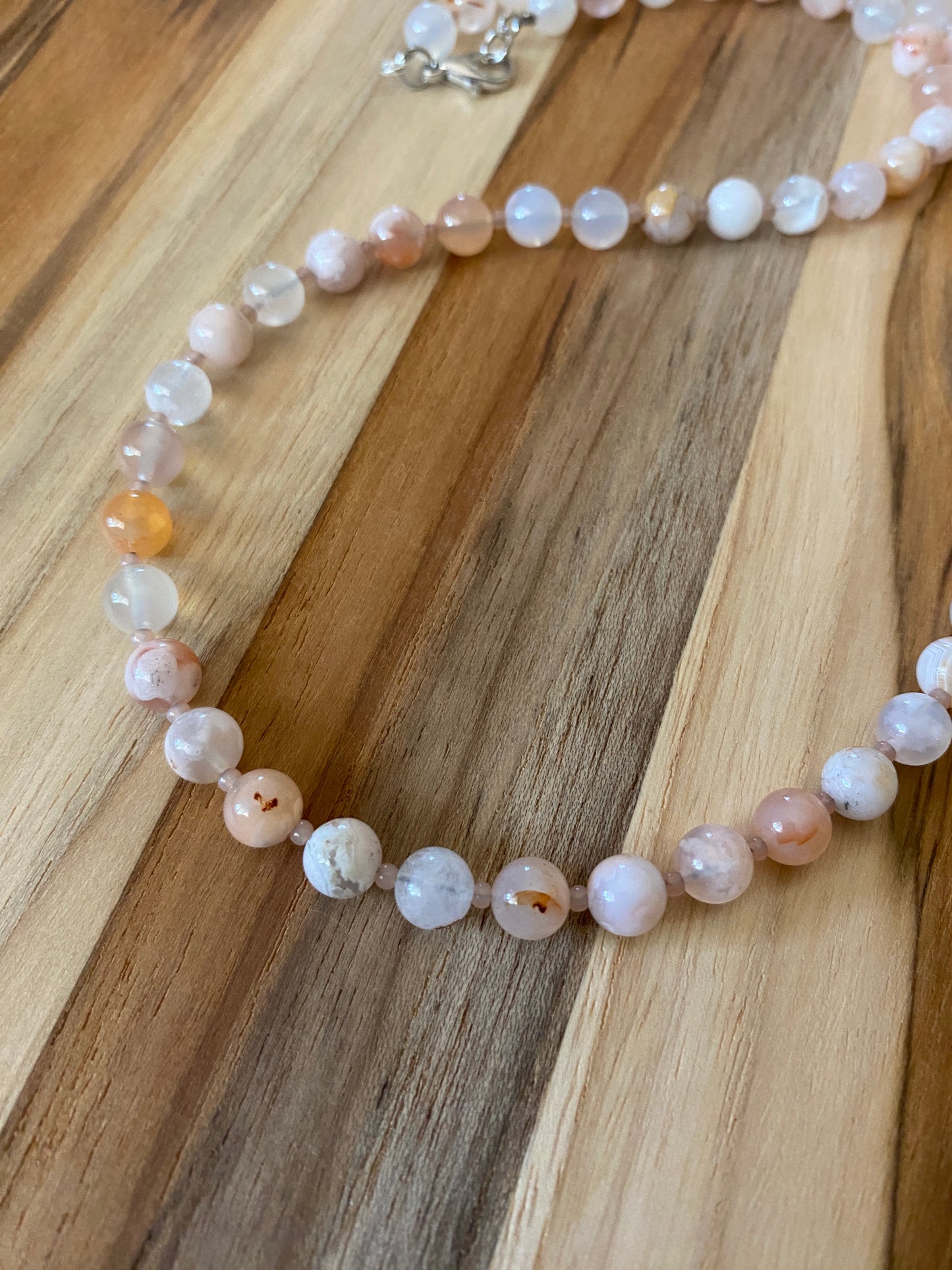 Cherry Flower Sakura Agate Peach Beaded Necklace