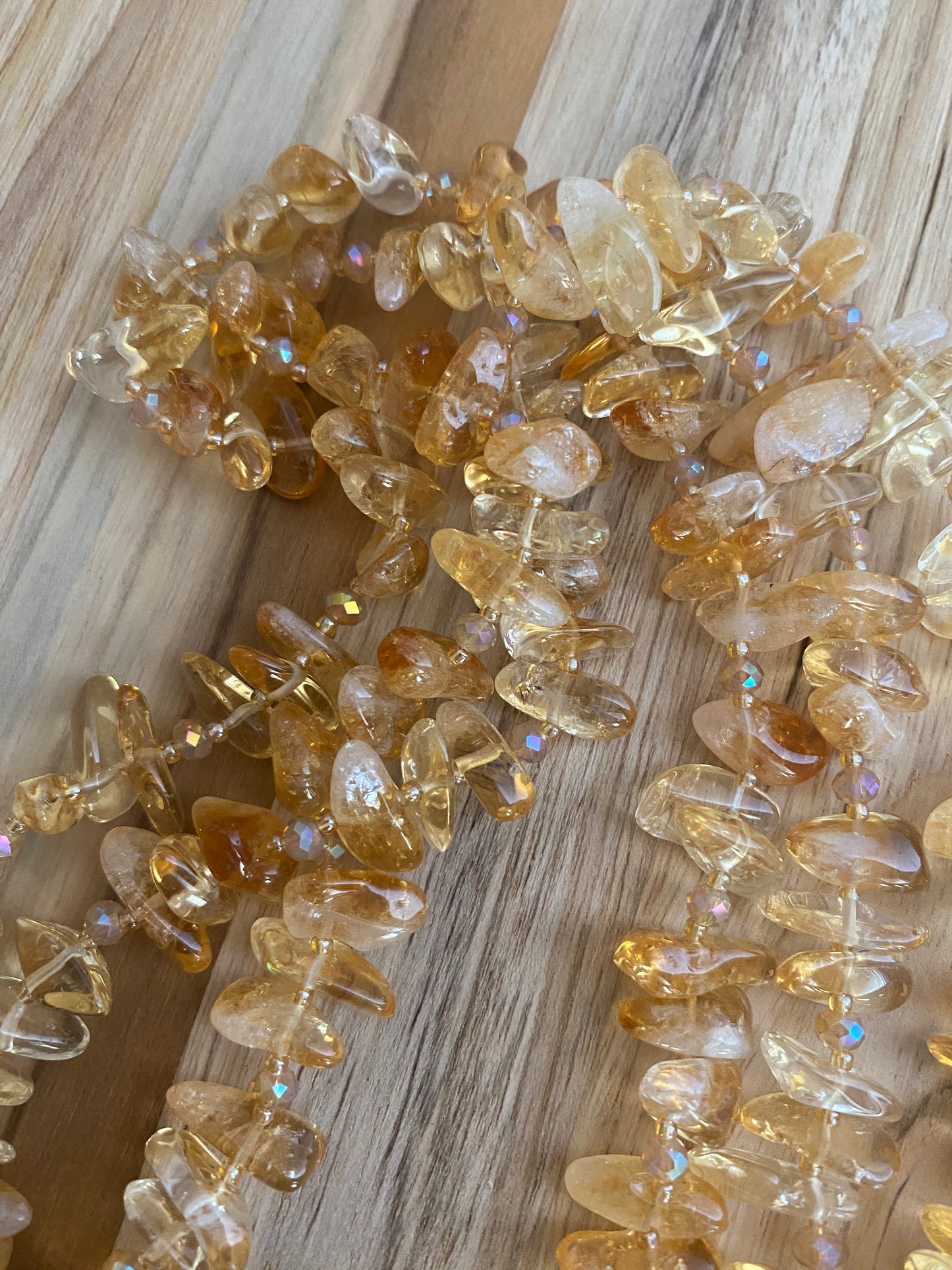 48" Tumbled Citrine Chip Beaded with Crystal Beads