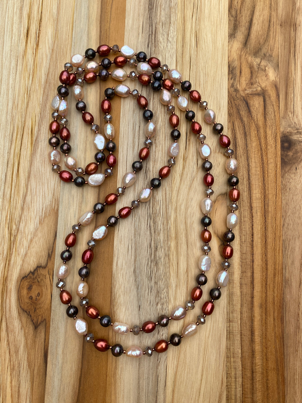 Long Multi Color Freshwater Pearl and Crystal Beaded Necklace