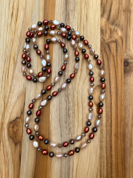 Long Multi Color Freshwater Pearl and Crystal Beaded Necklace