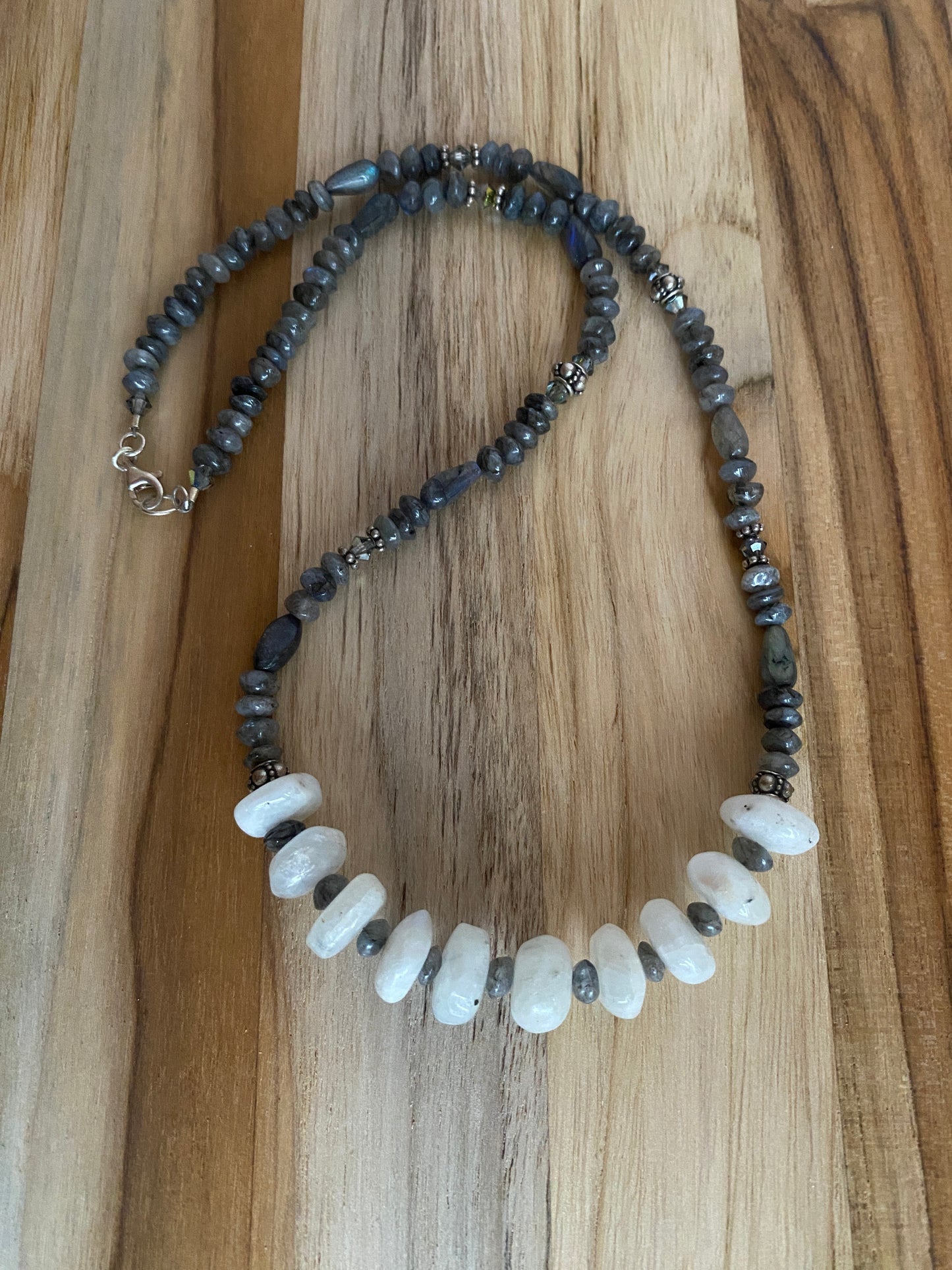 20" Long Moonstone & Labradorite Beaded Necklace
