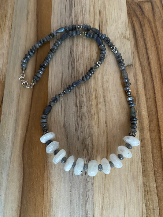 20" Long Moonstone Rondelle & Labradorite Beaded Necklace - My Urban Gems