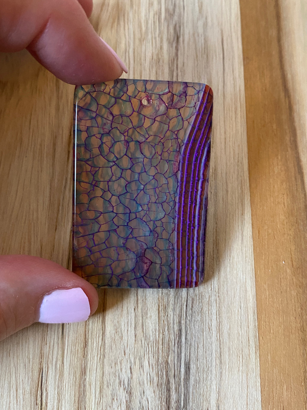 Large Oblong Dragon Vein Agate Pendant Bead Purple