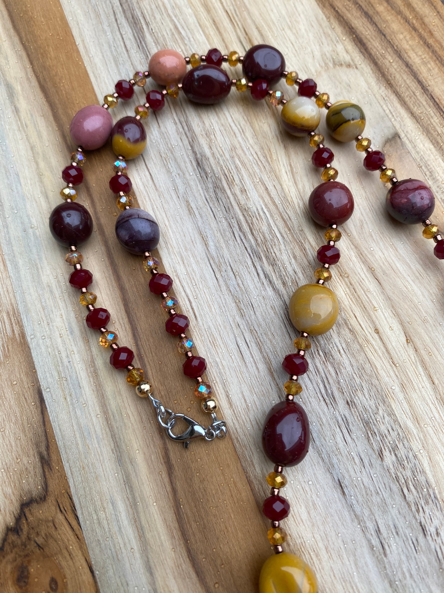 Mookaite Beaded Necklace with Crystal Beads