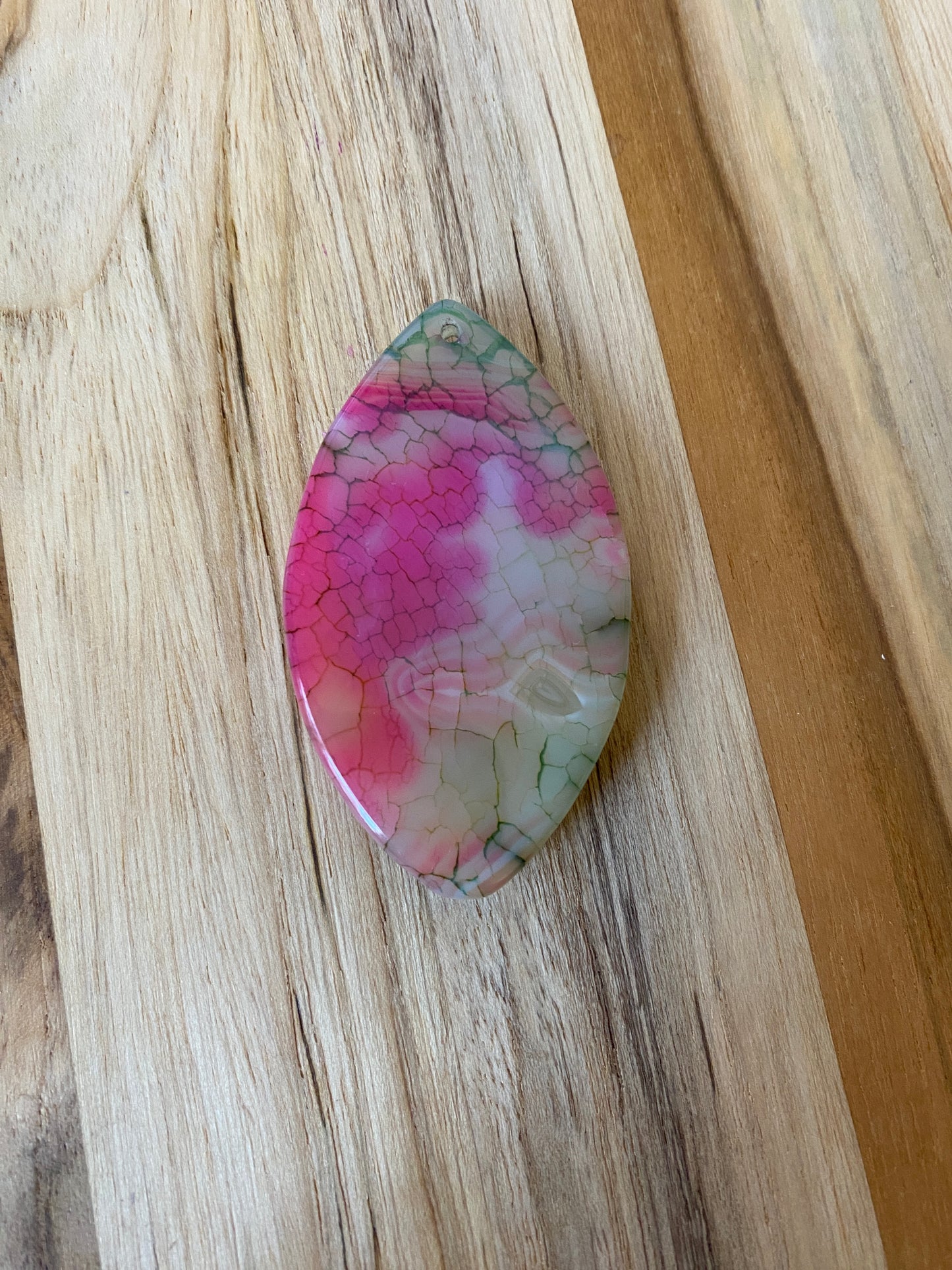Large Marquis Shape Dragon Vein Agate Pendant Bead Pink Green