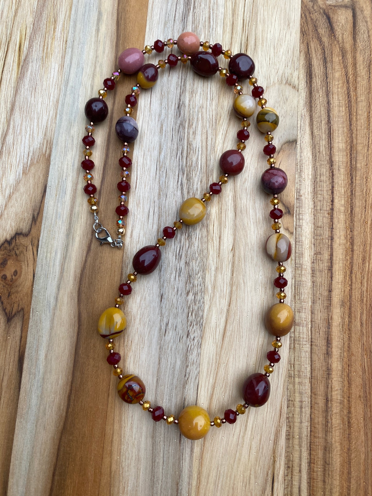 Mookaite Beaded Necklace with Crystal Beads