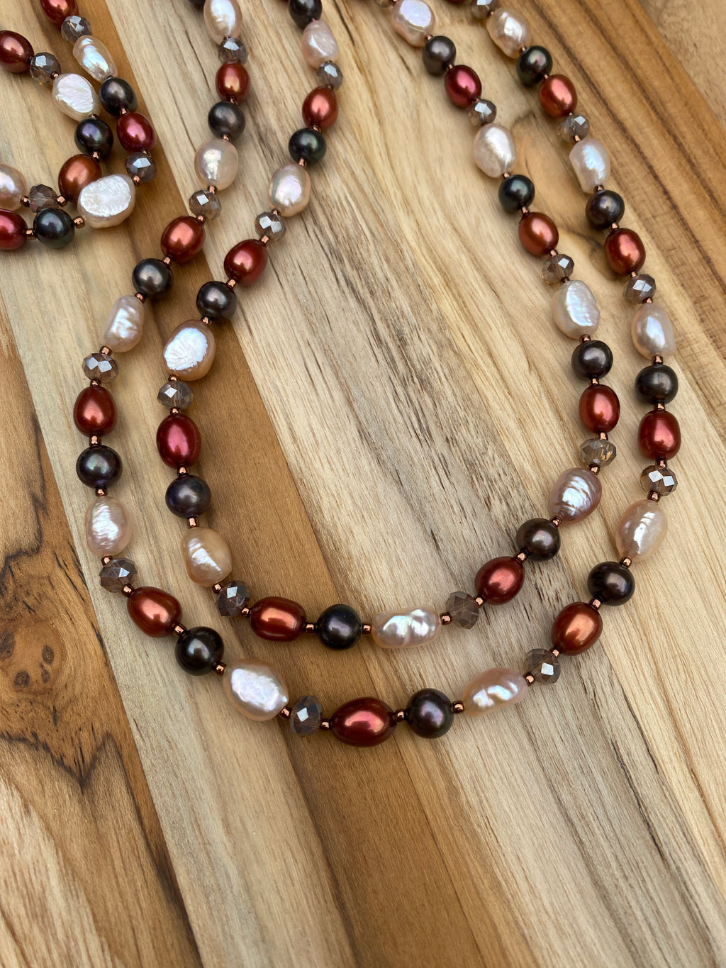 Long Multi Color Freshwater Pearl and Crystal Beaded Necklace