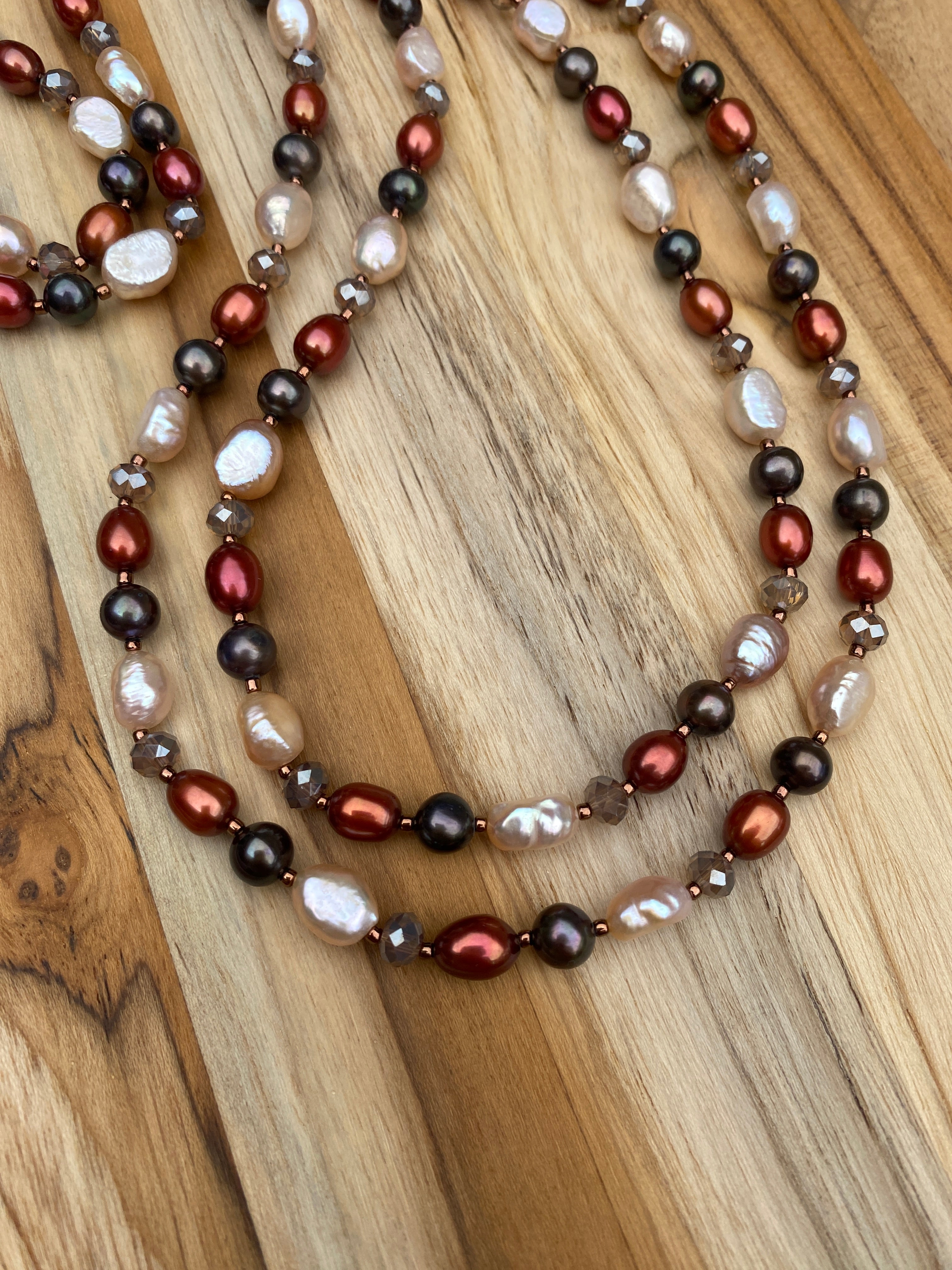 Long Multi Color Freshwater Pearl and Crystal Beaded Necklace