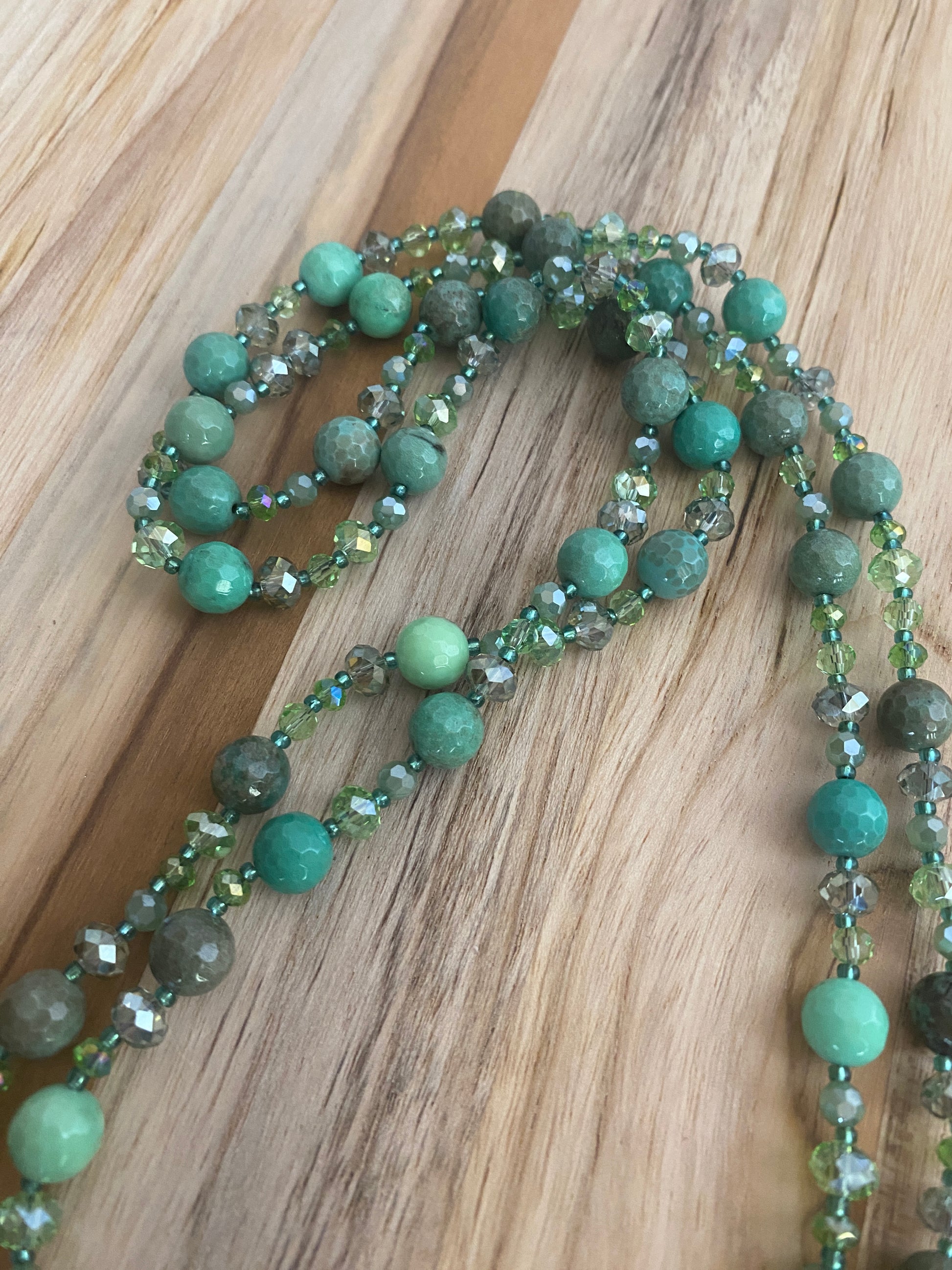 45" Long Green Chrysoprase & Crystal Beaded Necklace - My Urban Gems