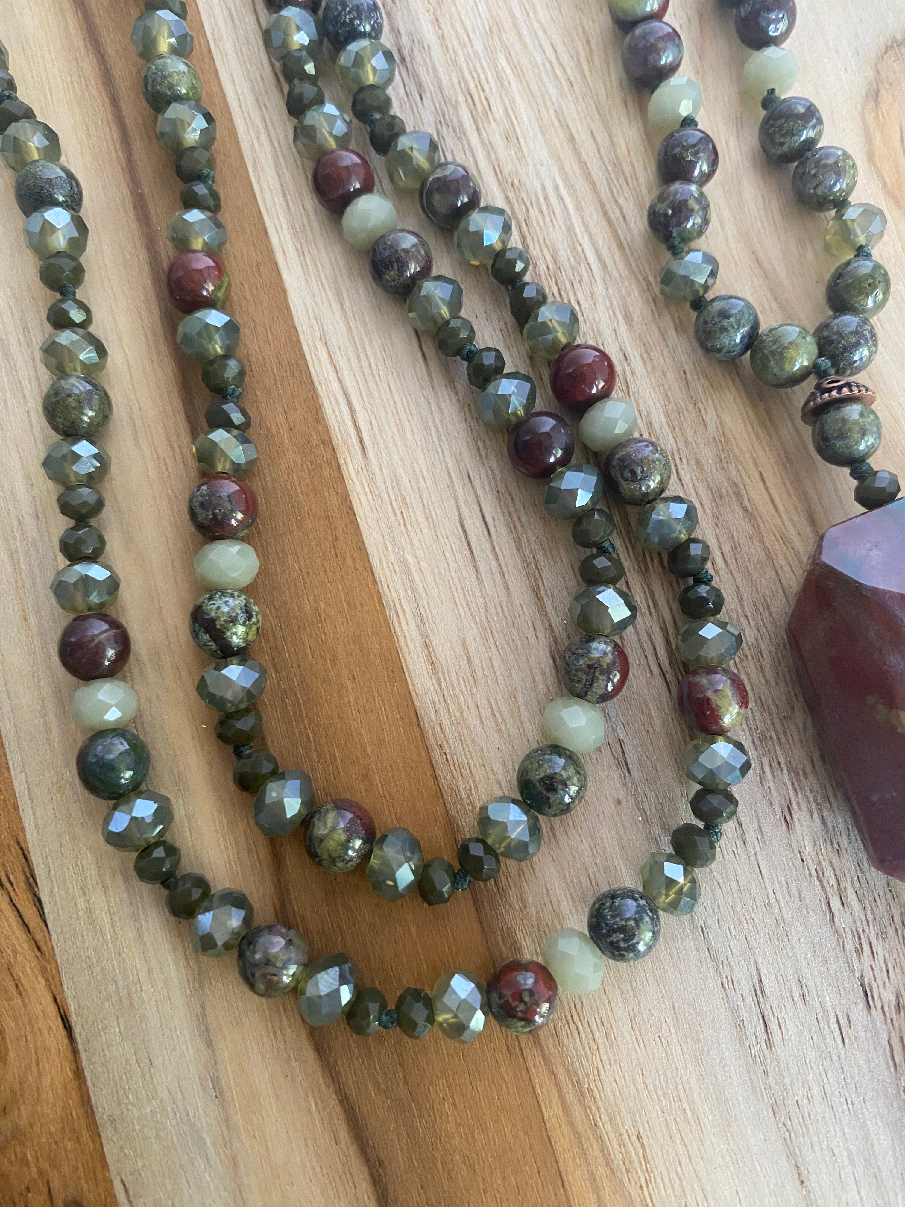 30" Long African Bloodstone & Crystal Necklace - My Urban Gems