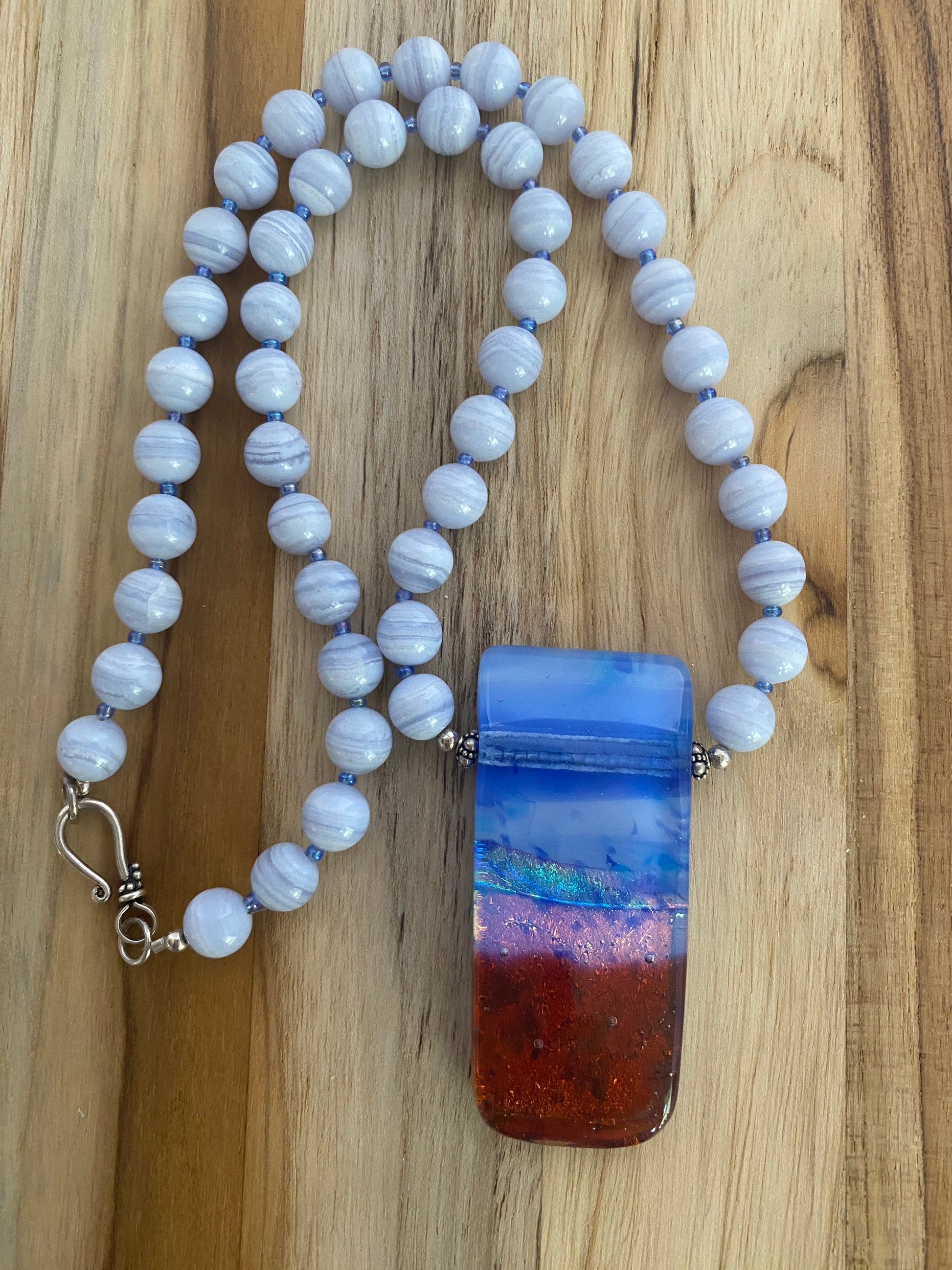 20" Dichroic Glass Pendant & Blue Lace Agate Necklace - My Urban Gems