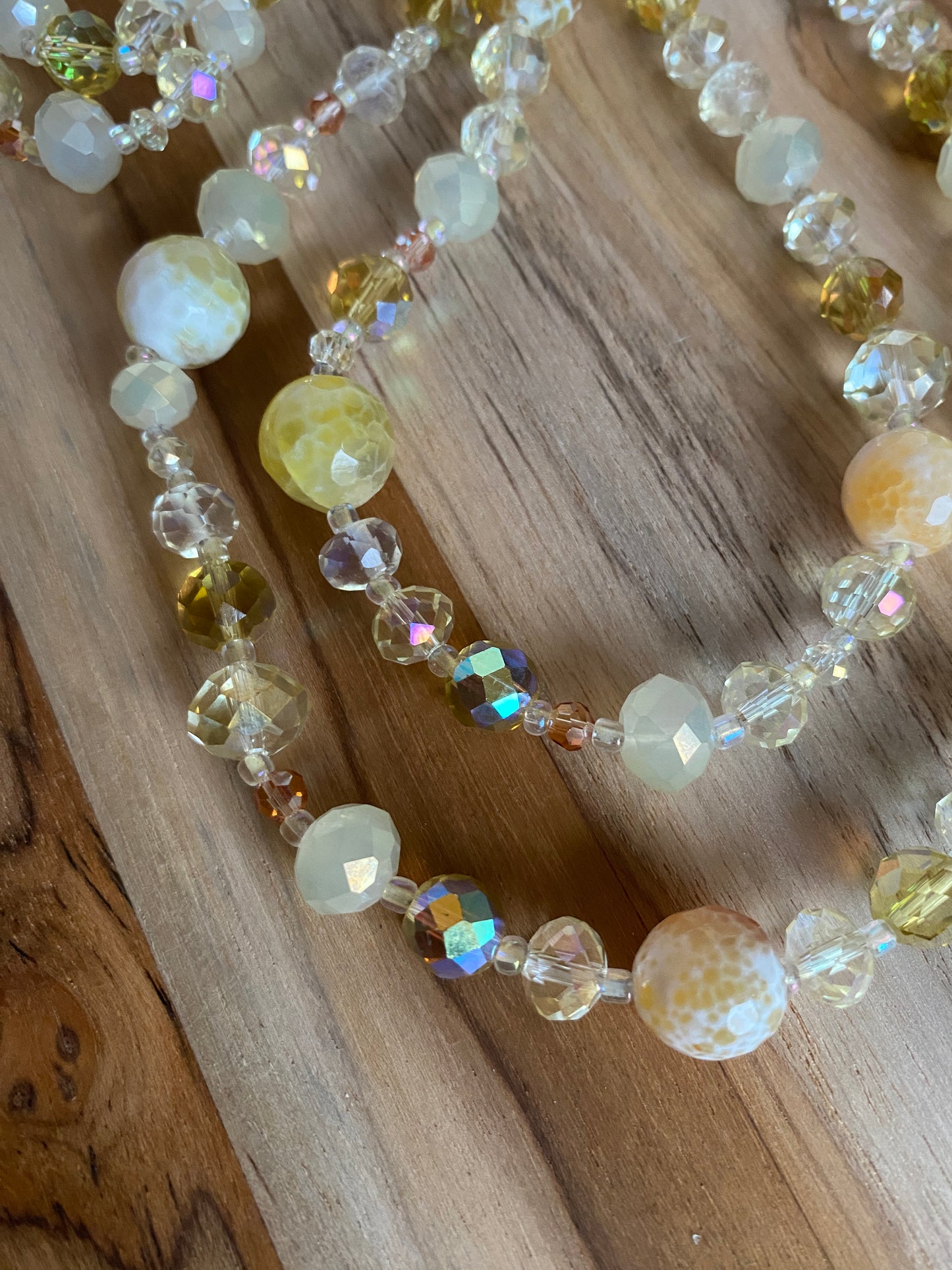 36" Yellow/Lemon Cracked Agate & Crystal Necklace