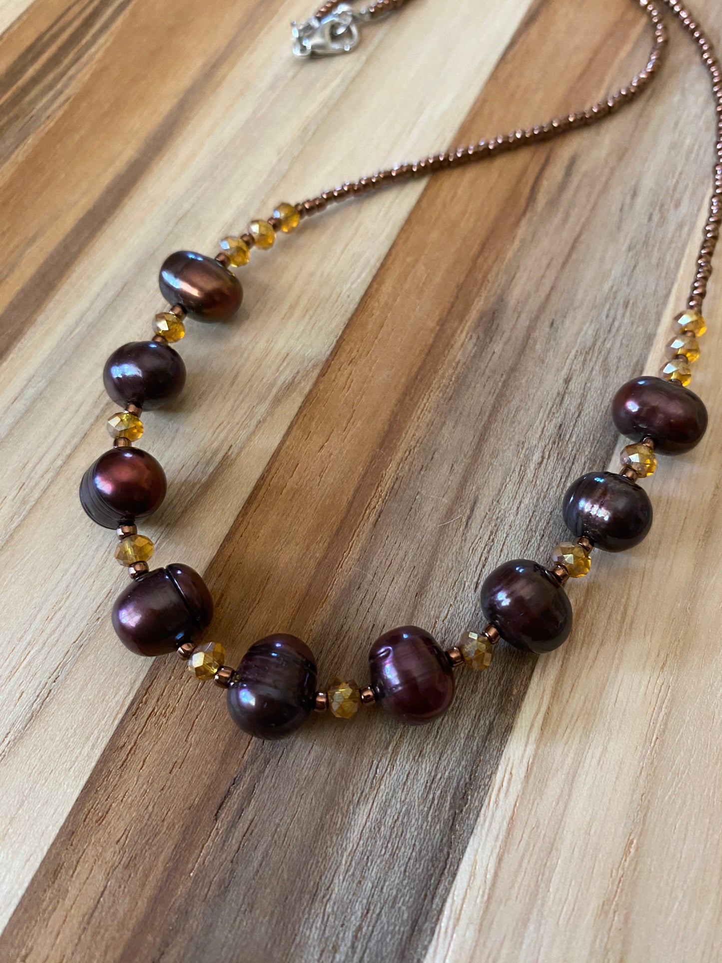 Chocolate Pearl and Crystal Necklace