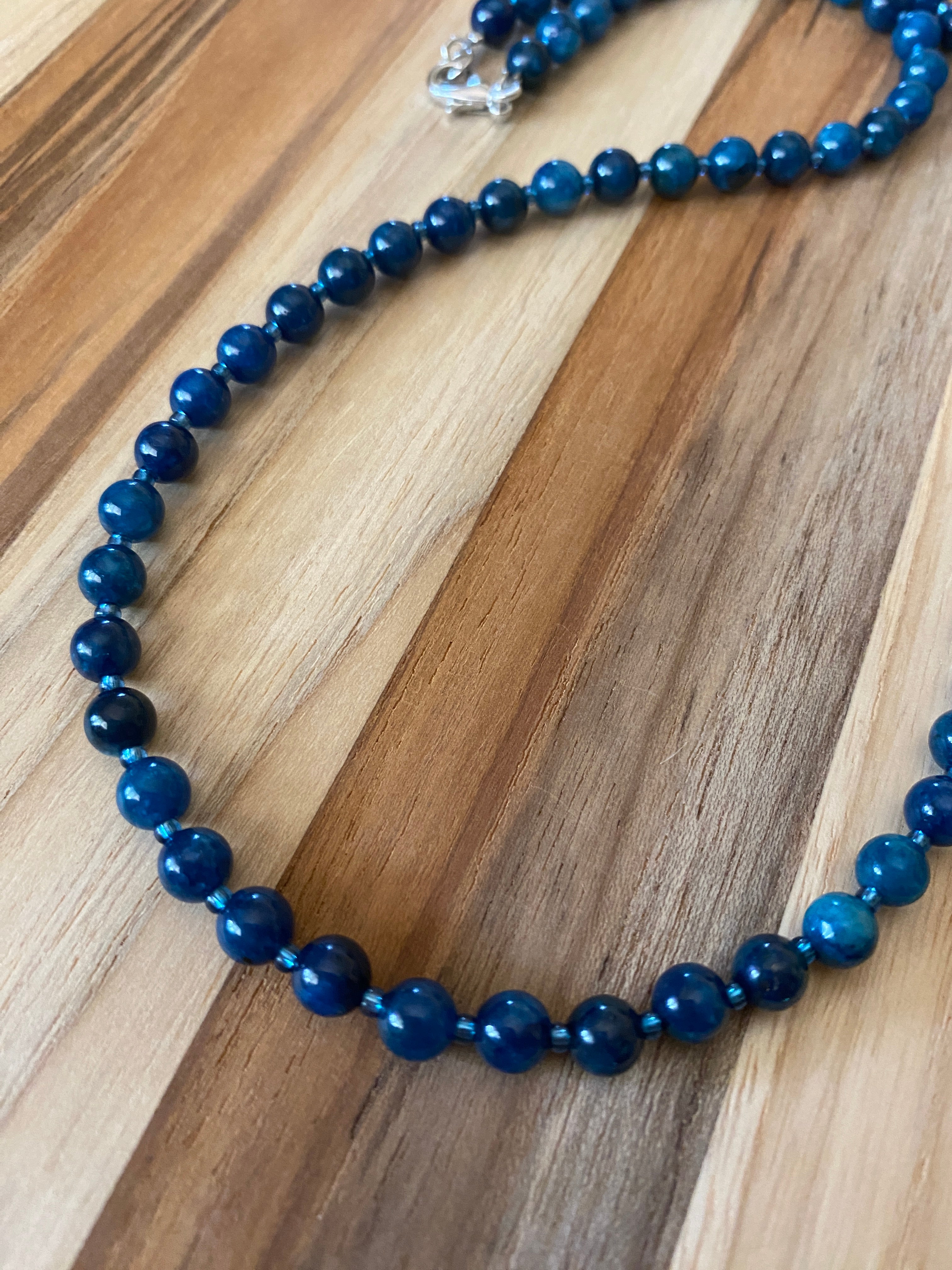 Dainty Dark Blue Apatite Beaded Necklace