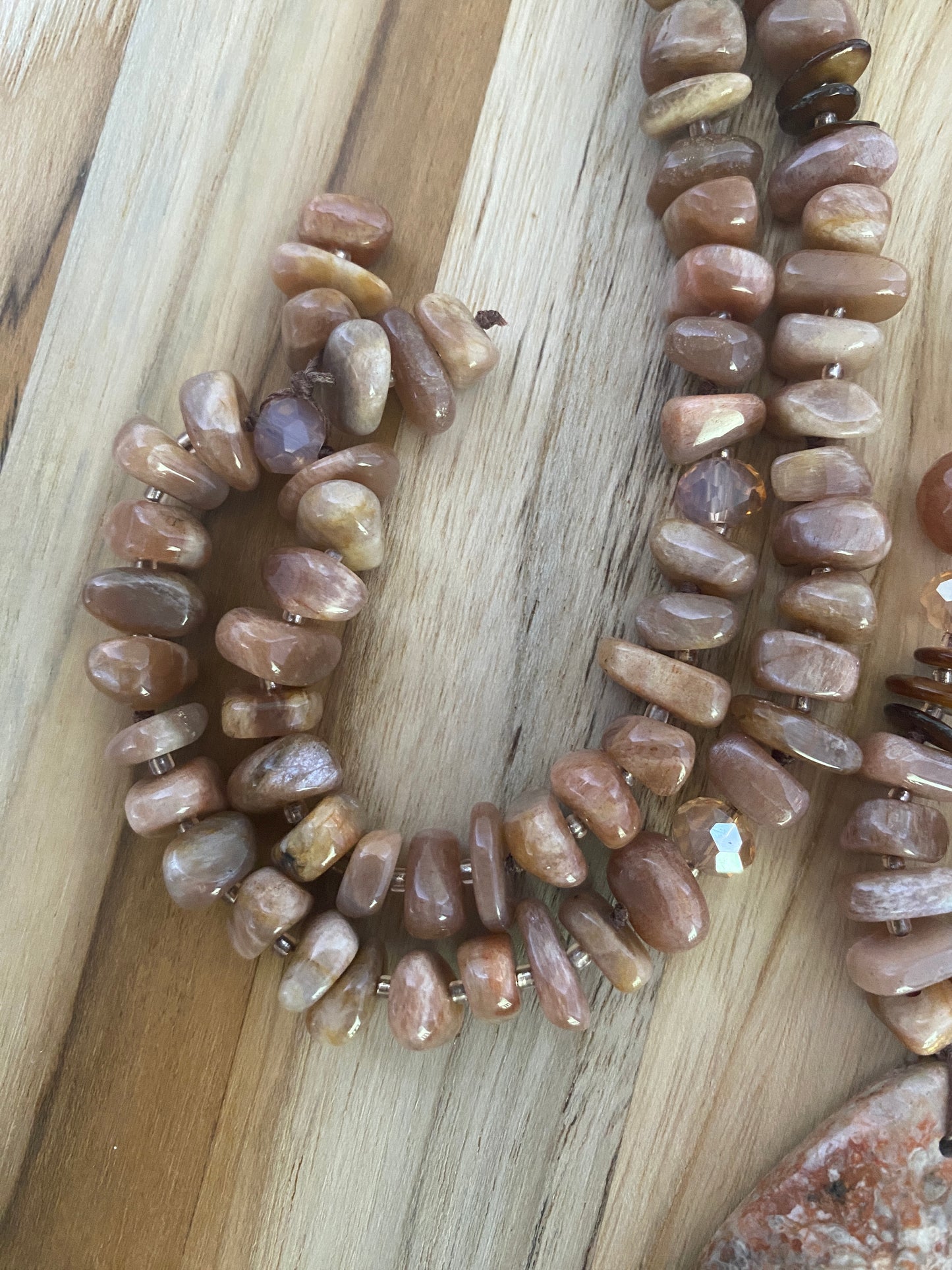 28" Long Ayaka Agate Beaded Pendant Necklace with Sunstone, Shell & Agate Beads - My Urban Gems