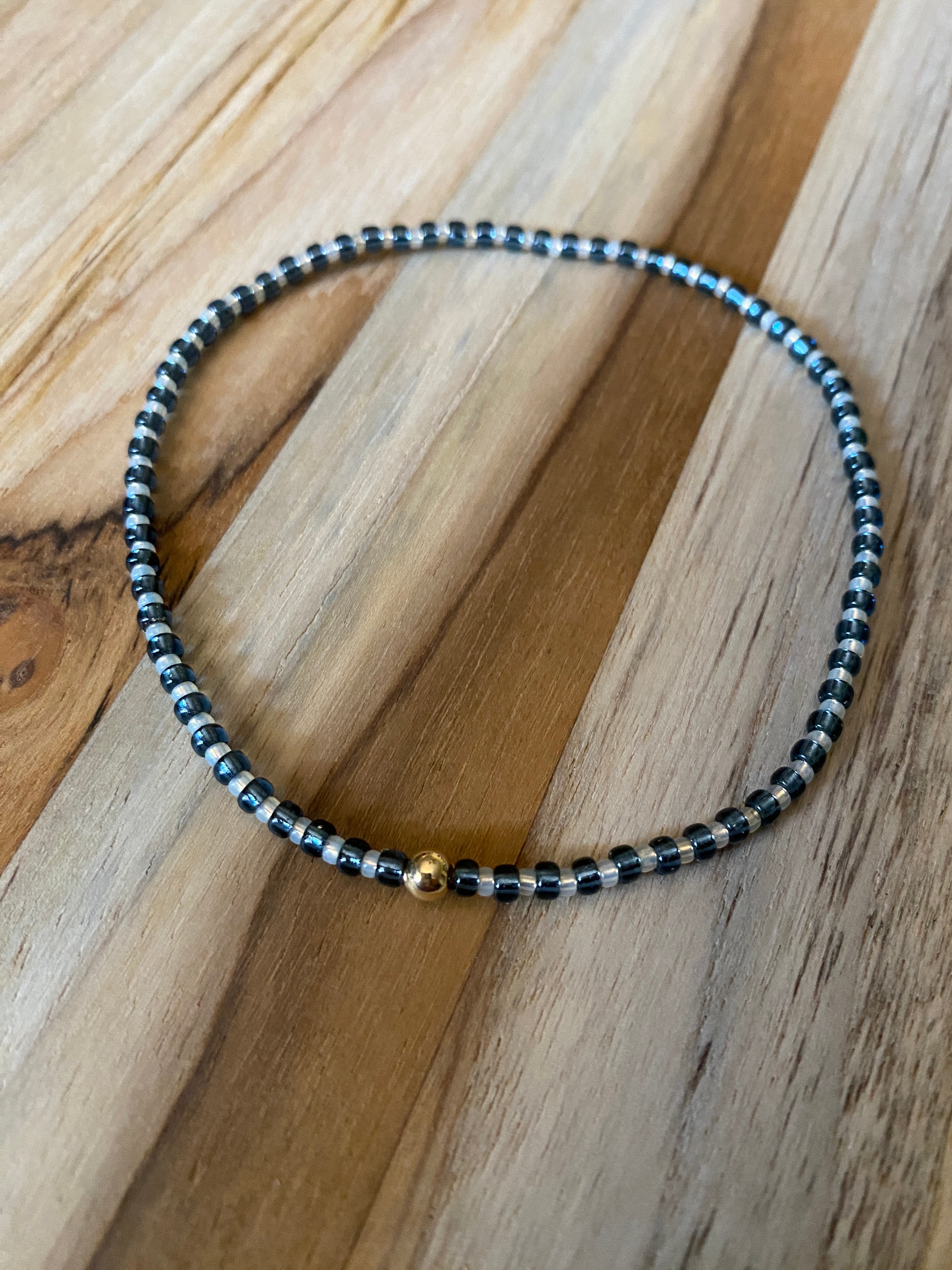 Dainty Seed Bead Ankle Bracelet Anklet Blue white