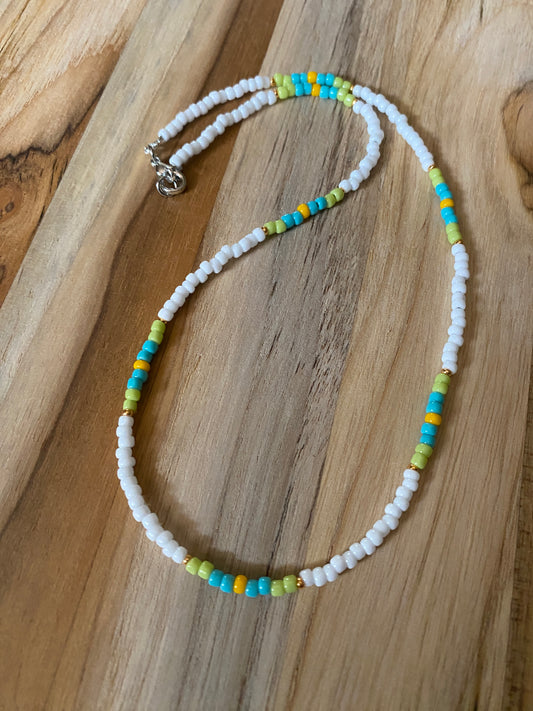 Dainty Surfer Beachy Minimalist Style White Seed Bead Beaded Necklace