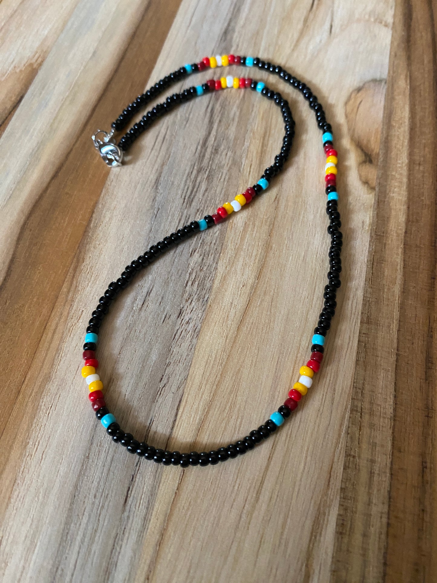 Dainty Native Inspired Minimalist Black Seed Bead Multi Colored Necklace