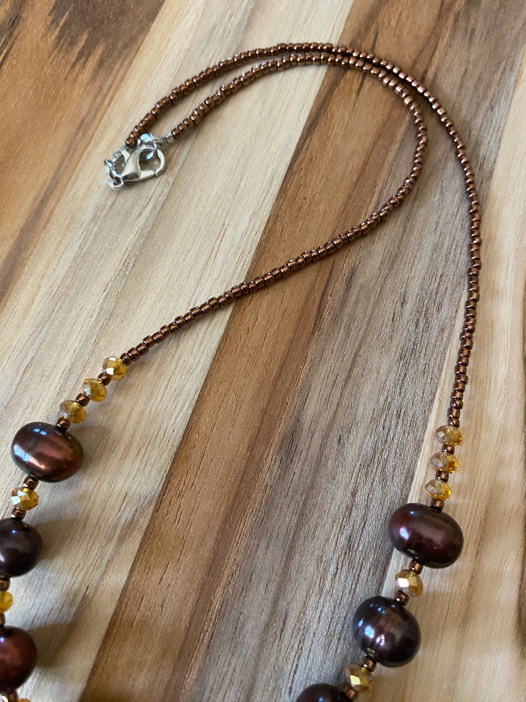 Chocolate Pearl and Crystal Necklace