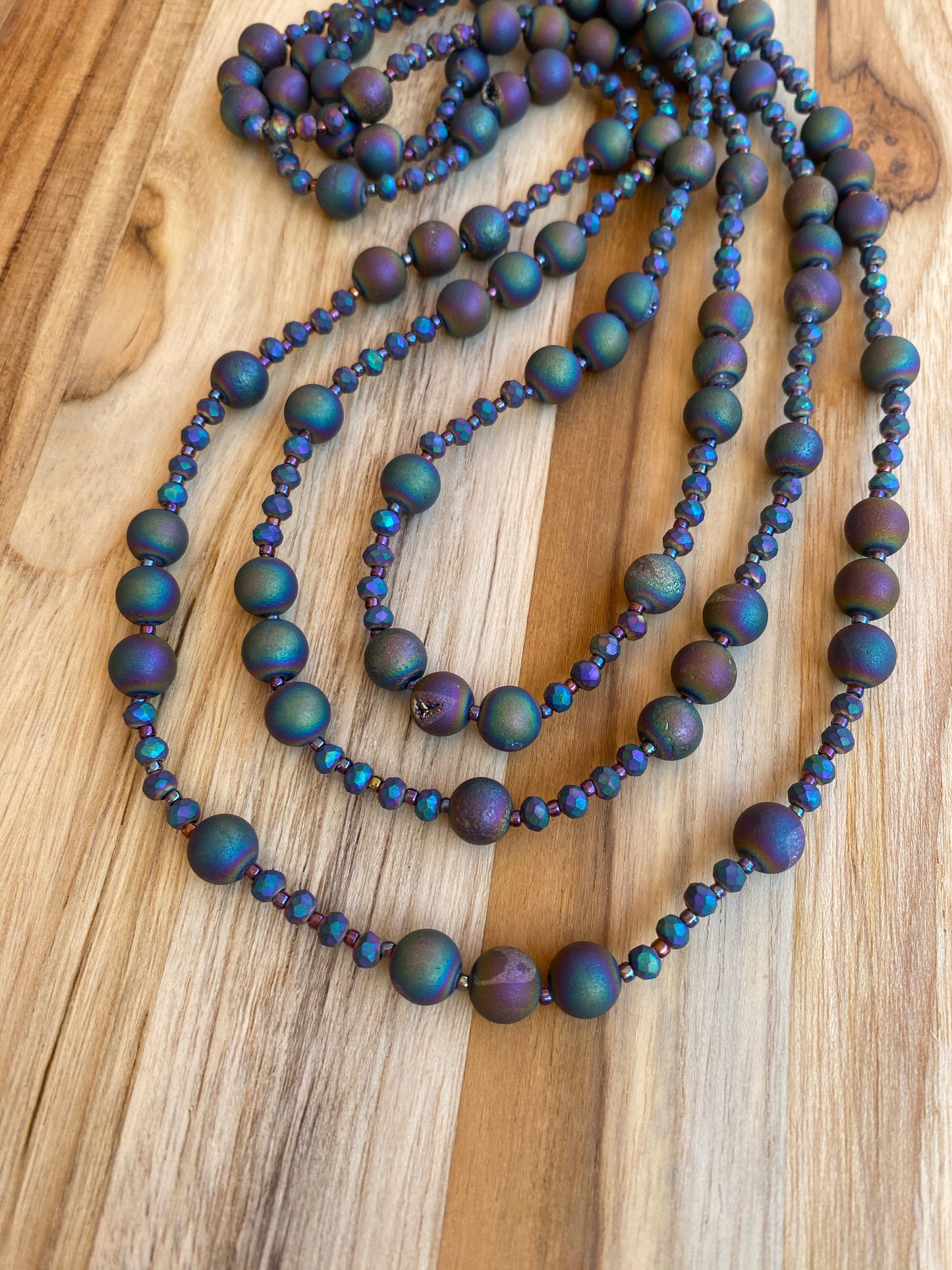 60" Extra Long Wraparound Style Purple Rainbow Druzy Agate Beaded Necklace - My Urban Gems