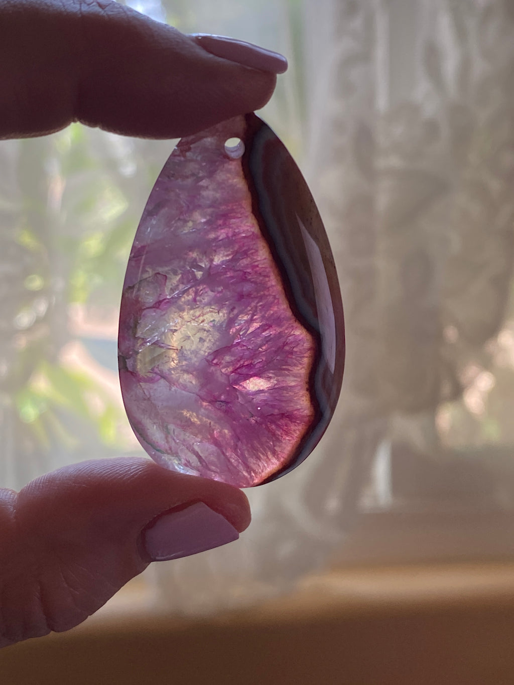 Teardrop Shape Agate Bead Pink Brown