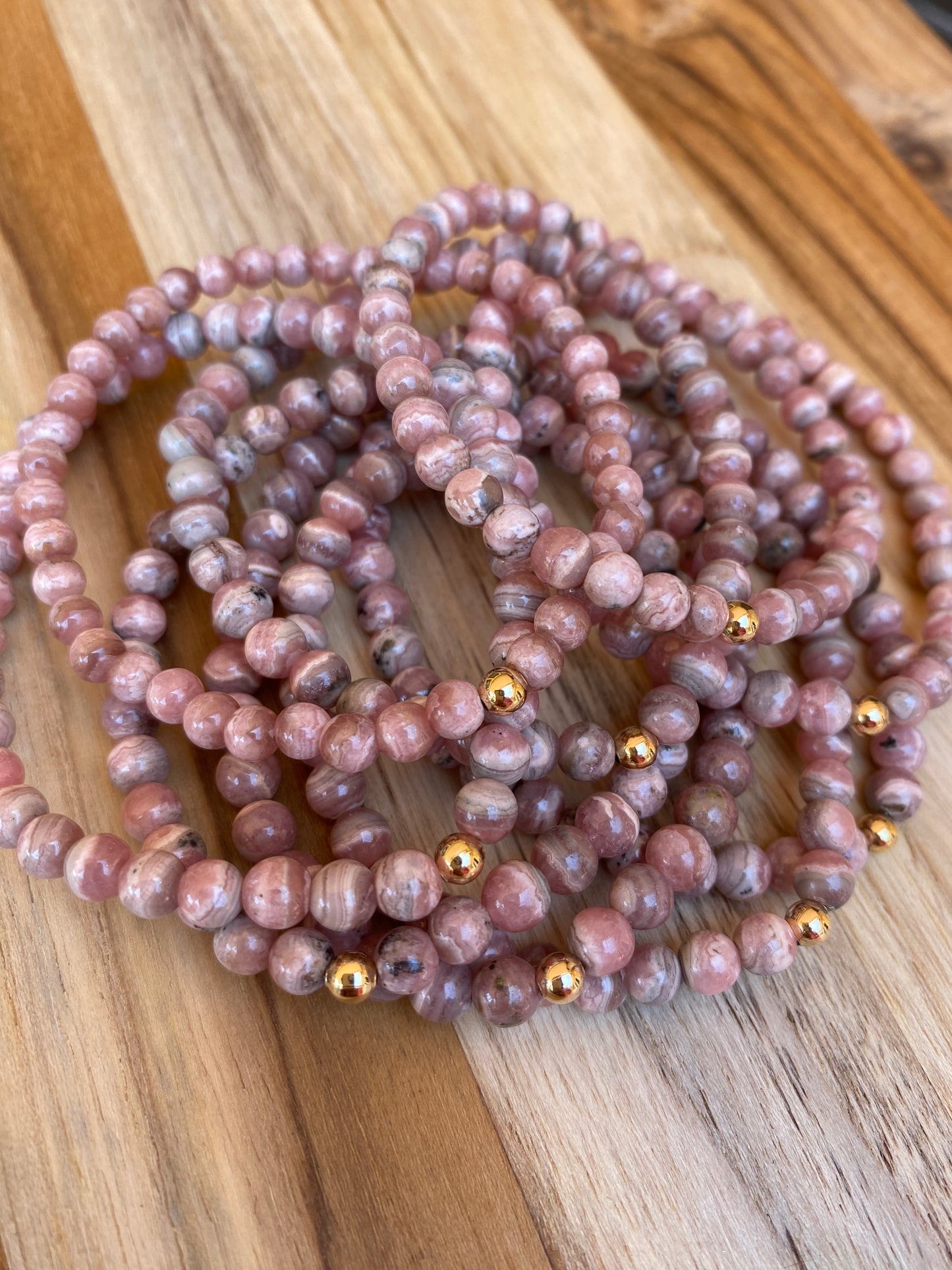 Dainty Rhodochrosite Beaded Stretch Bracelet