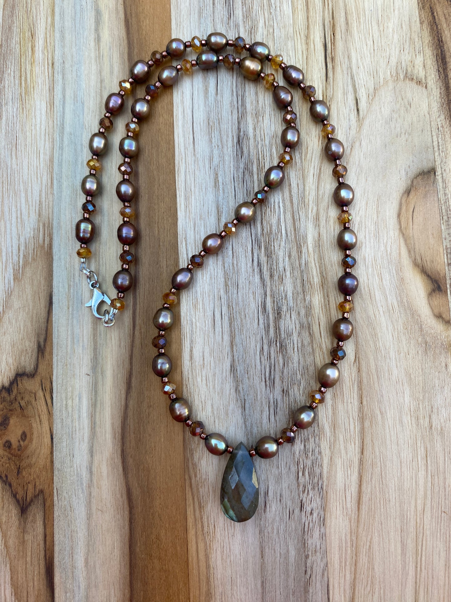 Dainty Freshwater Pearl and Crystal Necklace with Labradorite