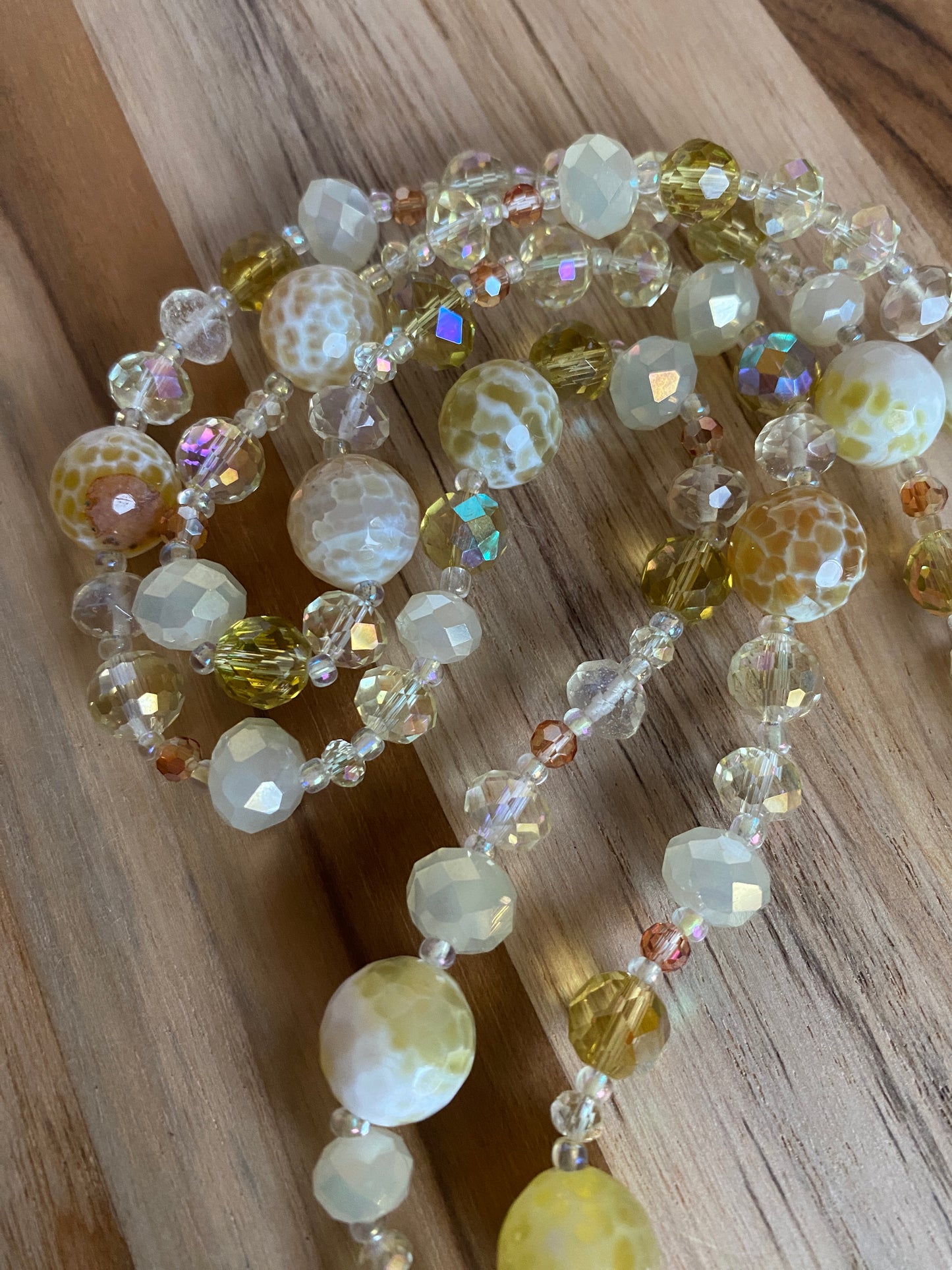36" Yellow/Lemon Cracked Agate & Crystal Necklace