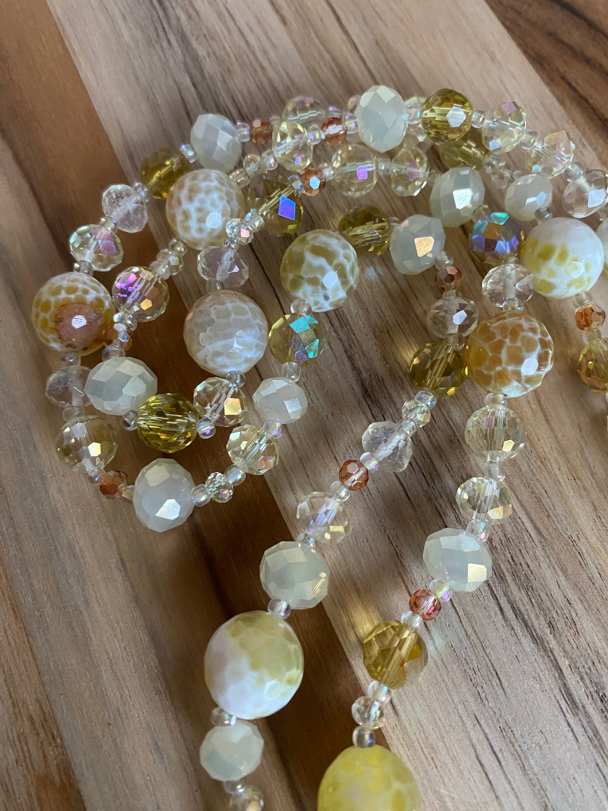 36" Yellow/Lemon Cracked Agate & Crystal Necklace - My Urban Gems