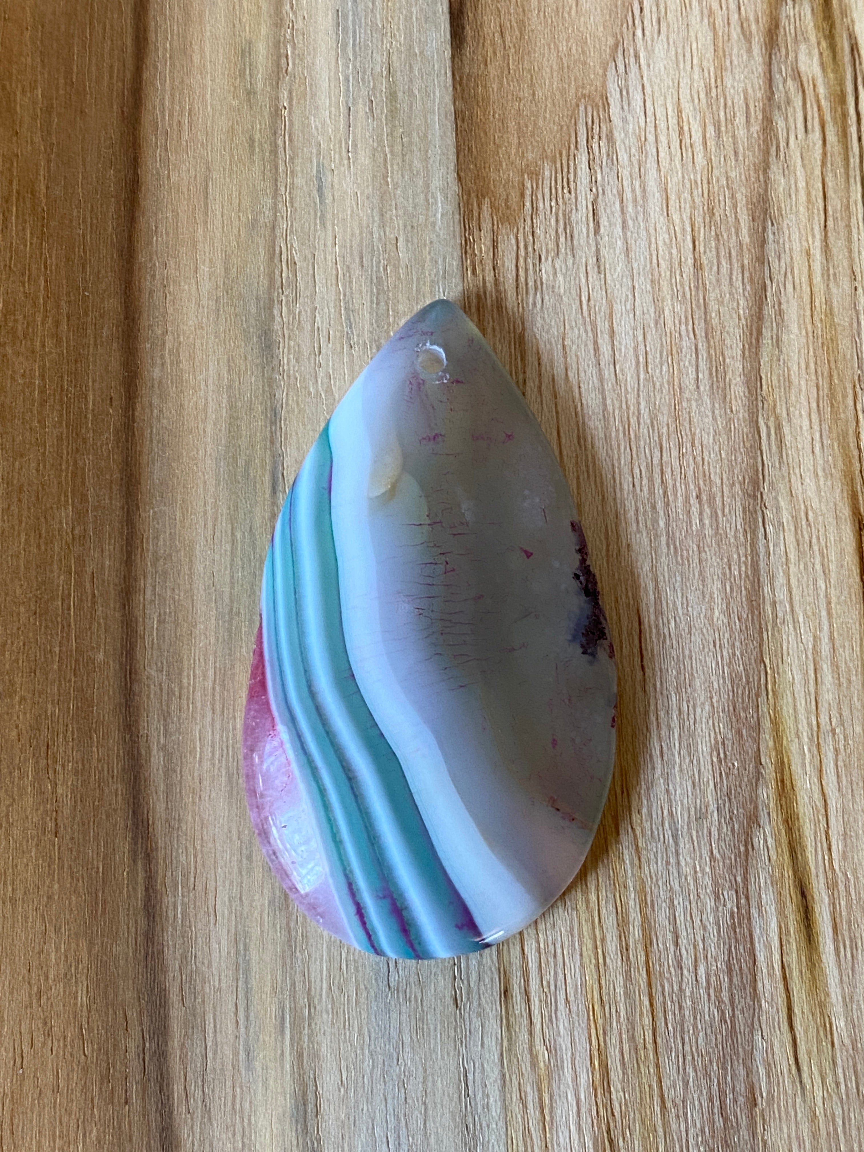 Teardrop Agate Pendant Bead Pink Green Grey