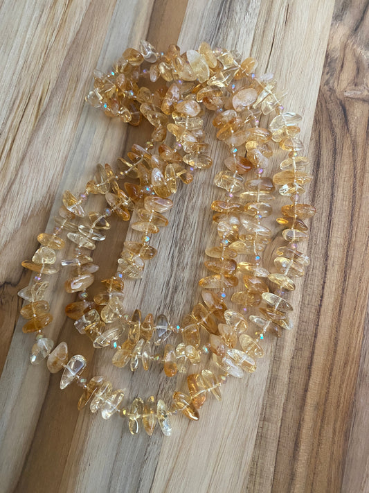 48" Tumbled Citrine Chip Beaded with Crystal Beads