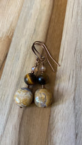 Tiger Eye and Agate Copper Fishhook Dangle Earrings - My Urban Gems