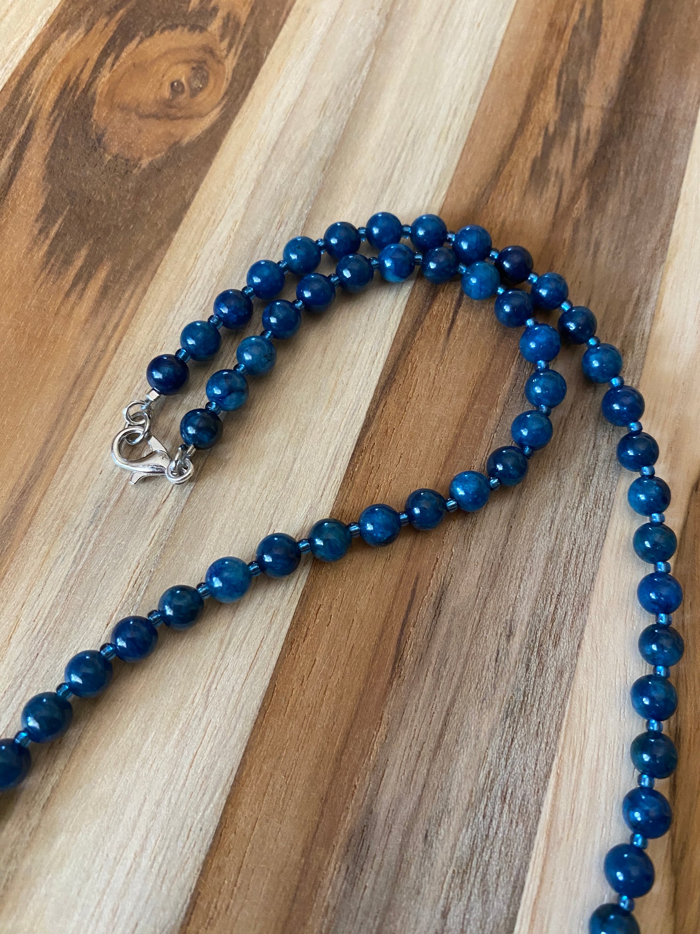 Dainty Dark Blue Apatite Beaded Necklace