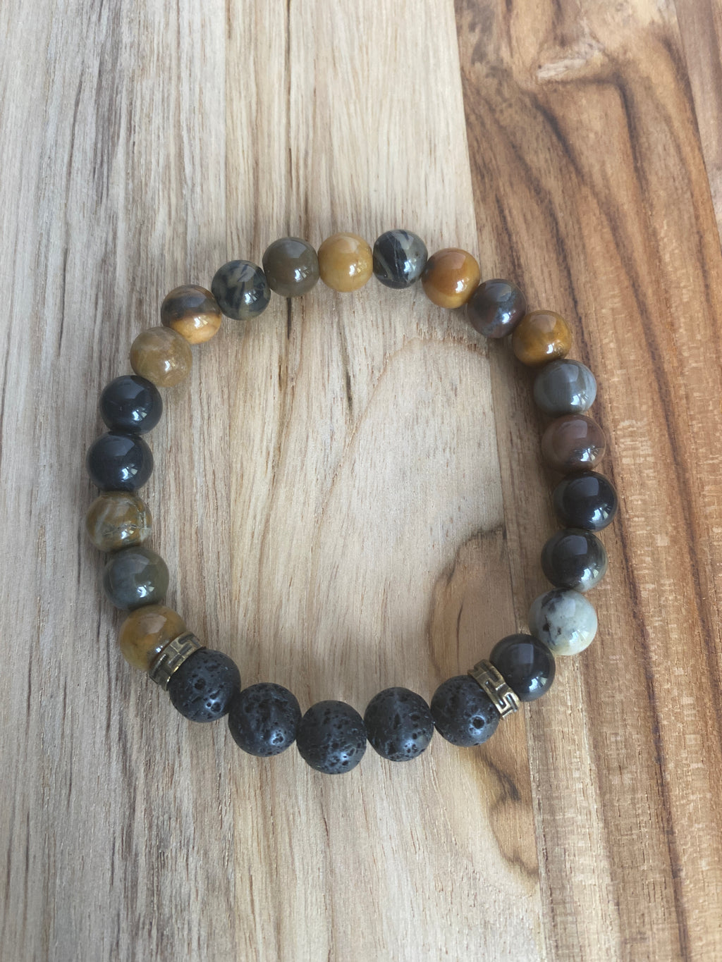 Men’s/Unisex Petrified Wood Beaded Diffuser Bracelet with Lava Stone Beads ~ 7.5”