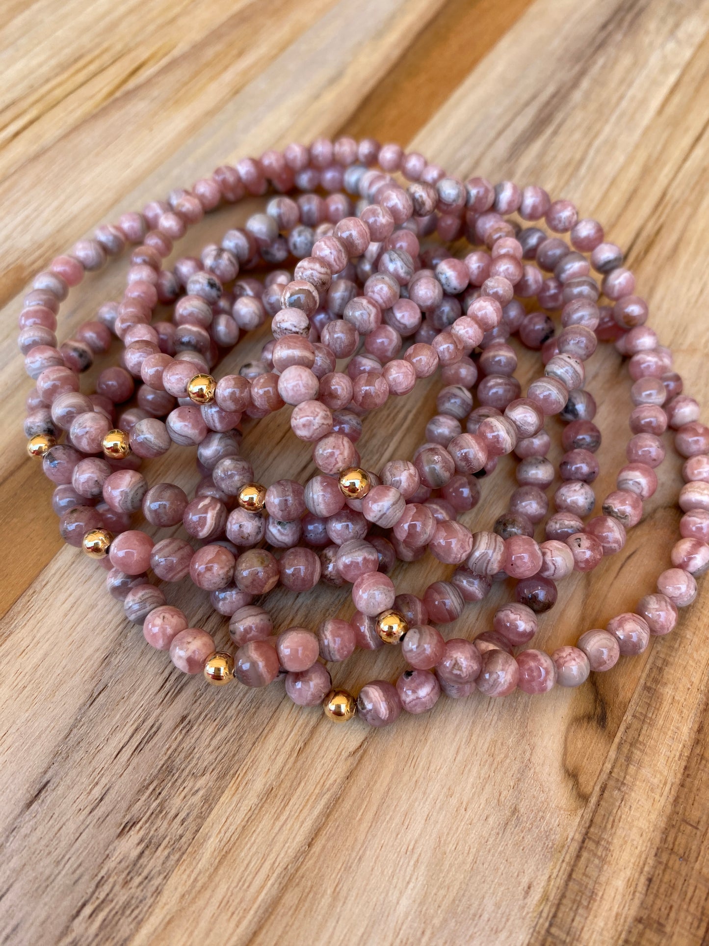 Dainty Rhodochrosite Beaded Stretch Bracelet