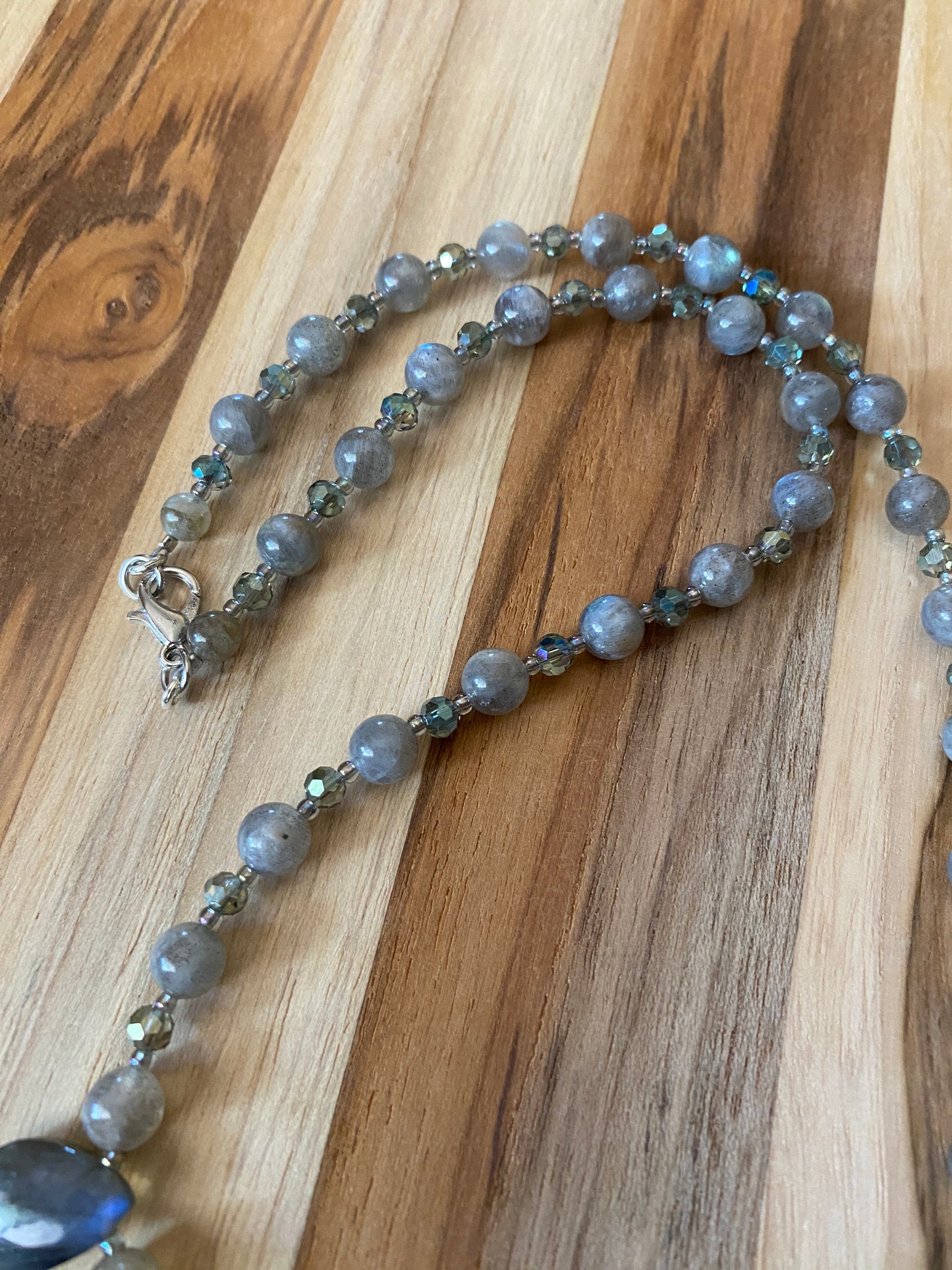 Labradorite Briolette and Crystal Beaded Necklace