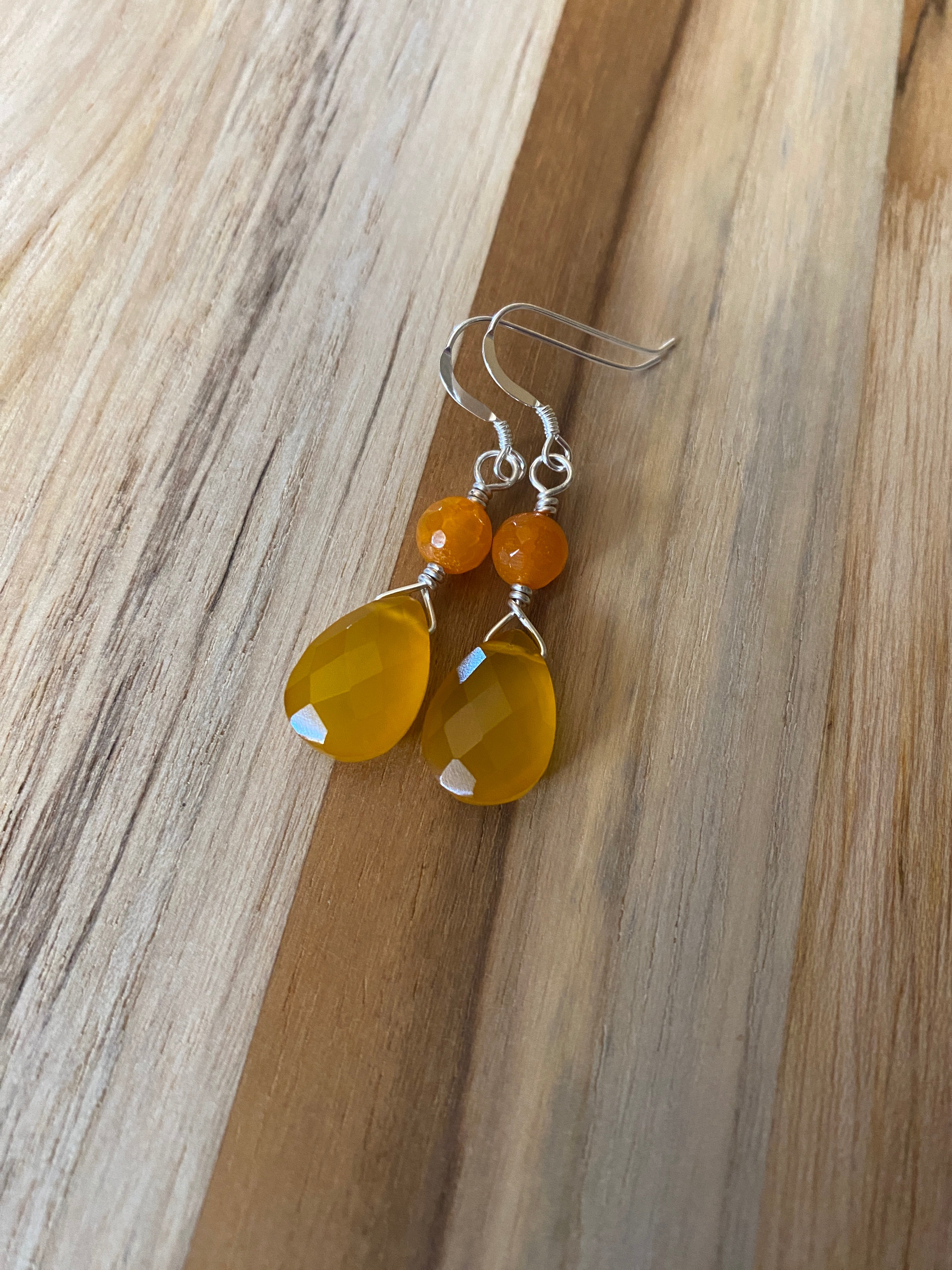 Mango Onyx Briolette Dangle Earrings with Agate