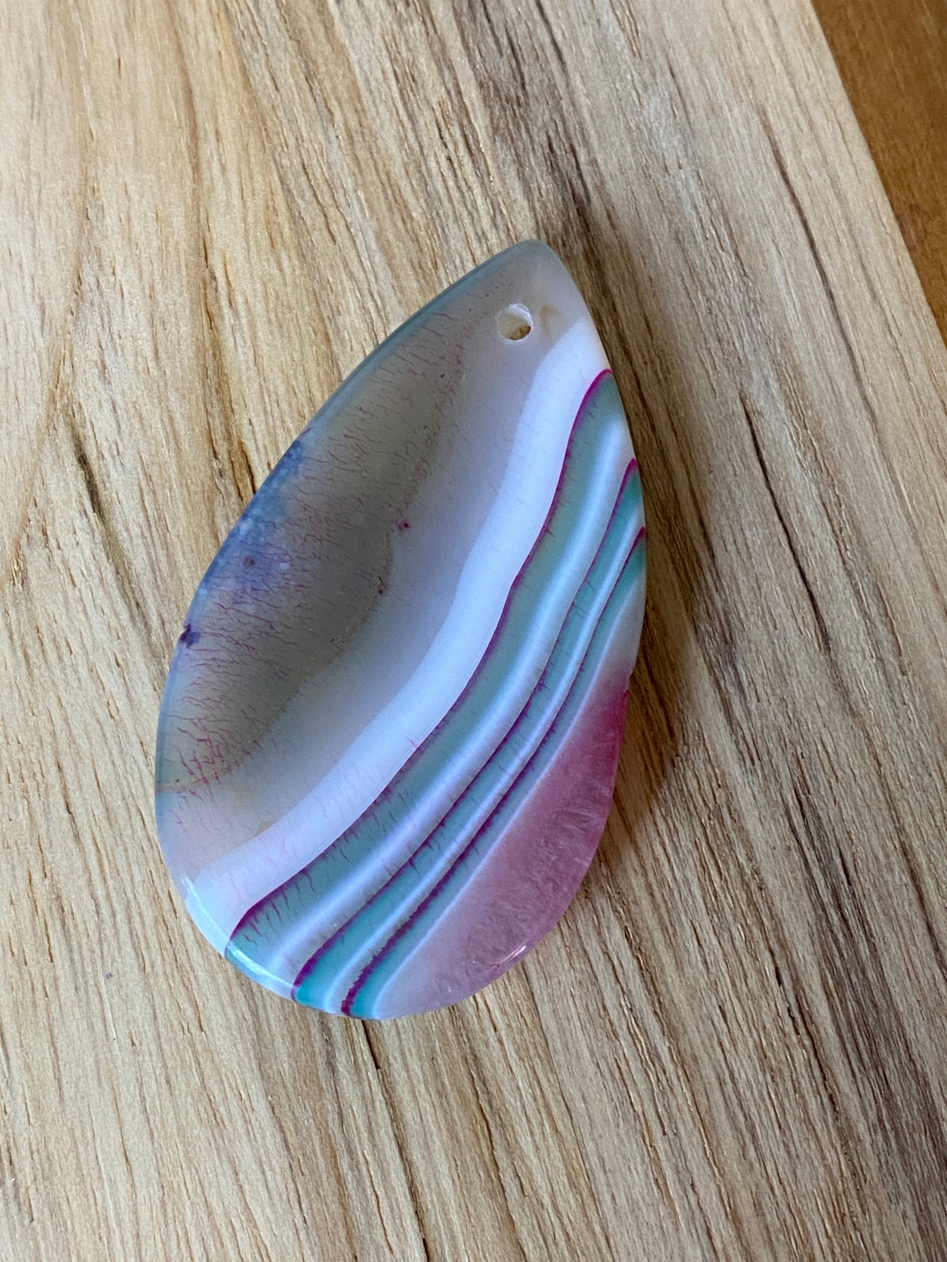 Teardrop Agate Pendant Bead Pink Green Grey