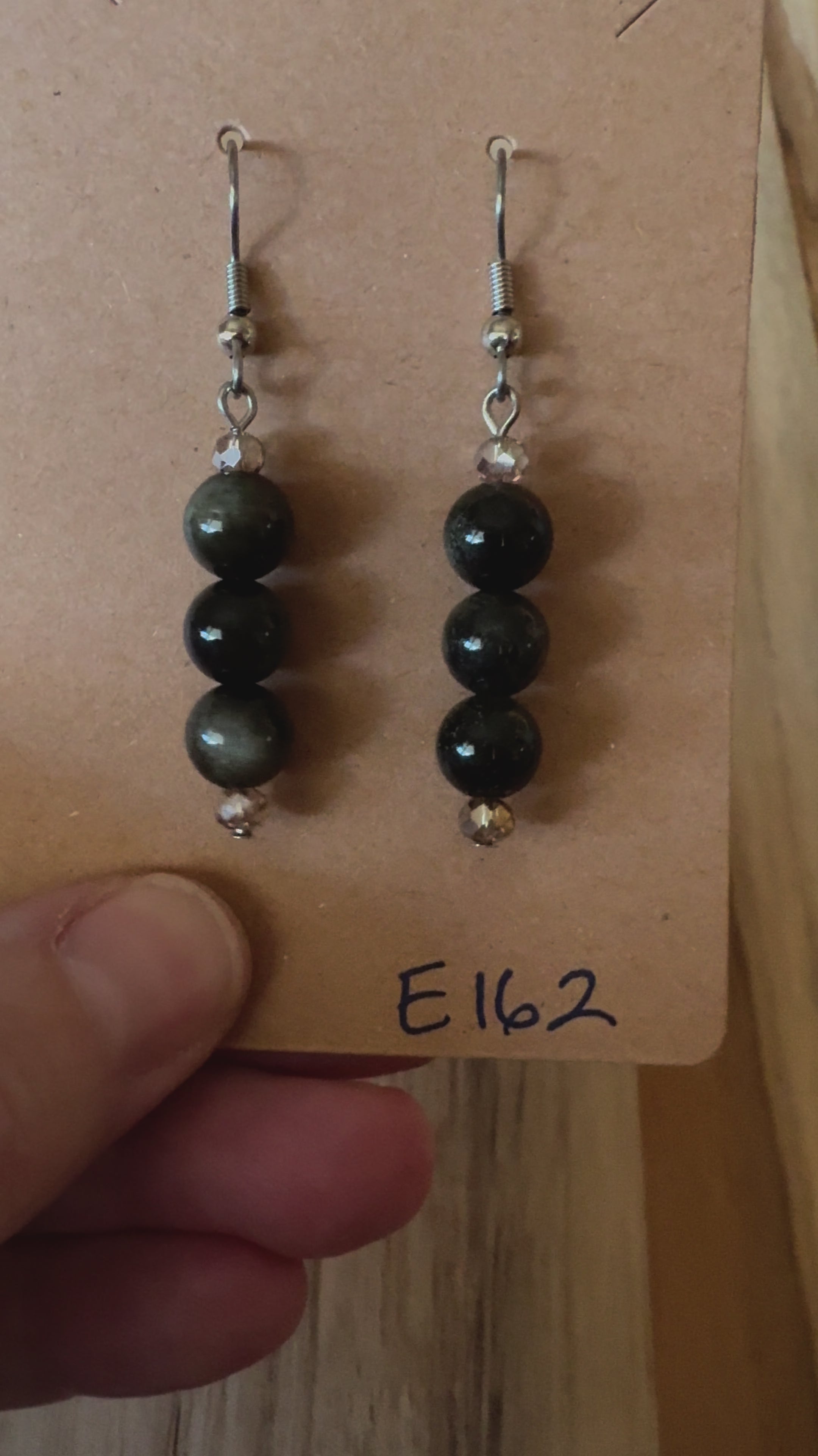 Gold Obsidian Beaded Dangle Earrings with Crystal Accent Beads